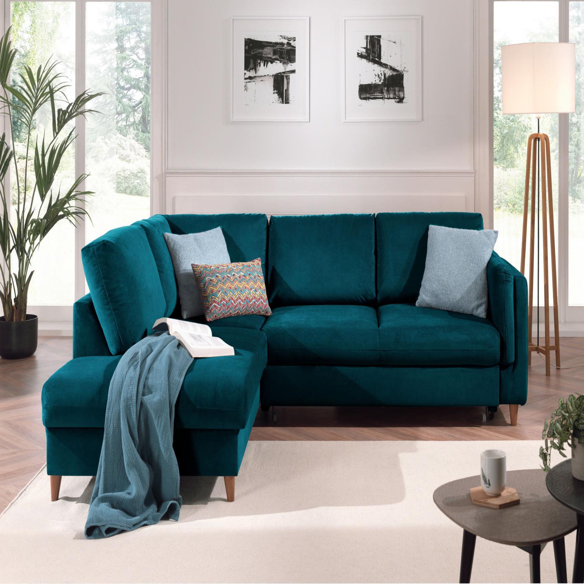 Voir la diapositive 2 : LISA DESIGN Brooke - canapé d'angle gauche - convertible - 5 places - en velours