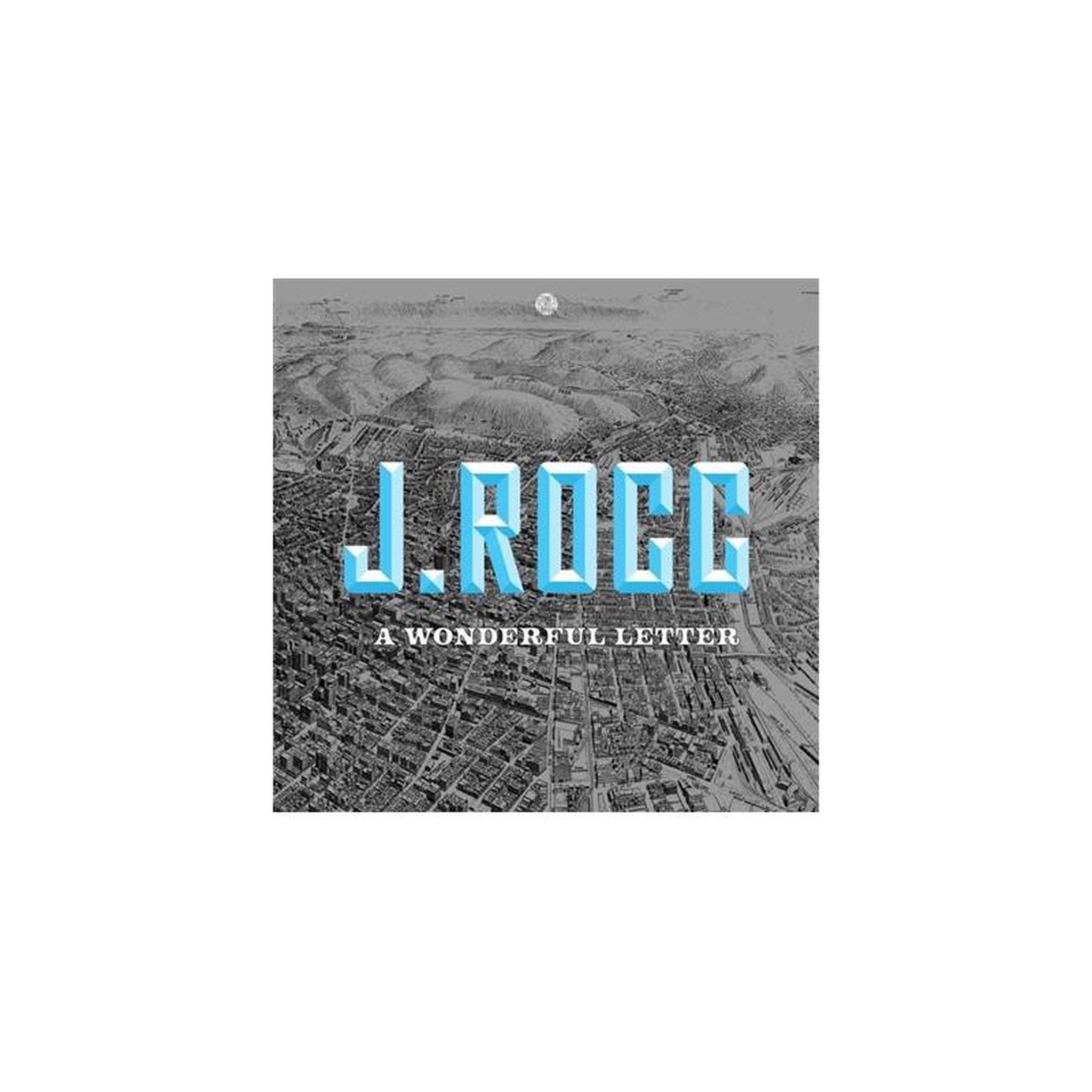 Cd i. Rocco : a wonderful letter — lettrage dégradé bleu et visuel ville en noir et blanc