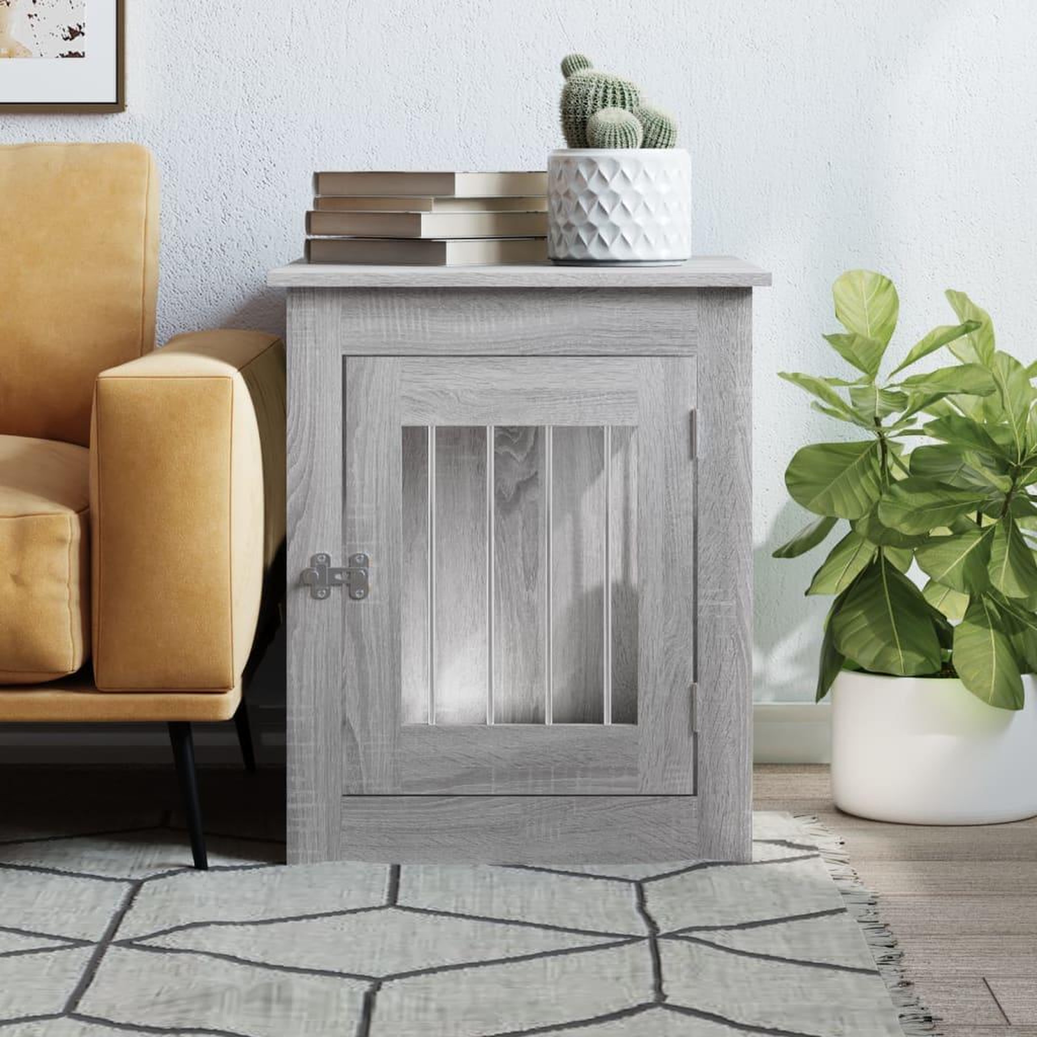 Voir la diapositive 3 : VIDAXL Meuble de cage pour chiens sonoma gris 55x75x65 cm