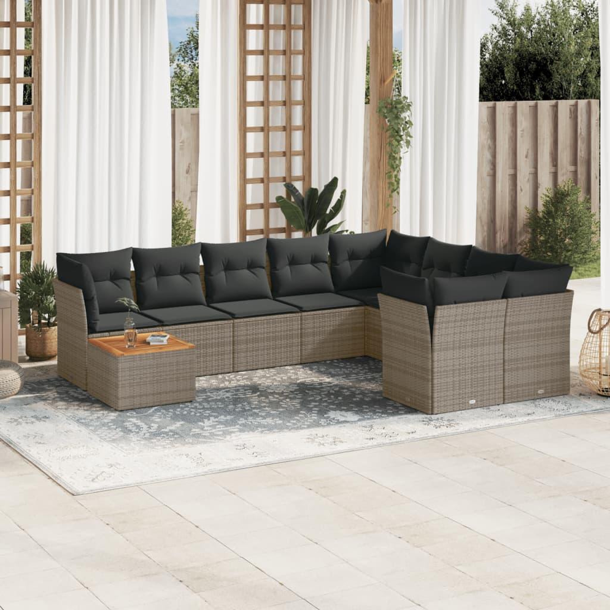 VIDAXL Salon de jardin avec coussins 10 pcs gris resine tressee