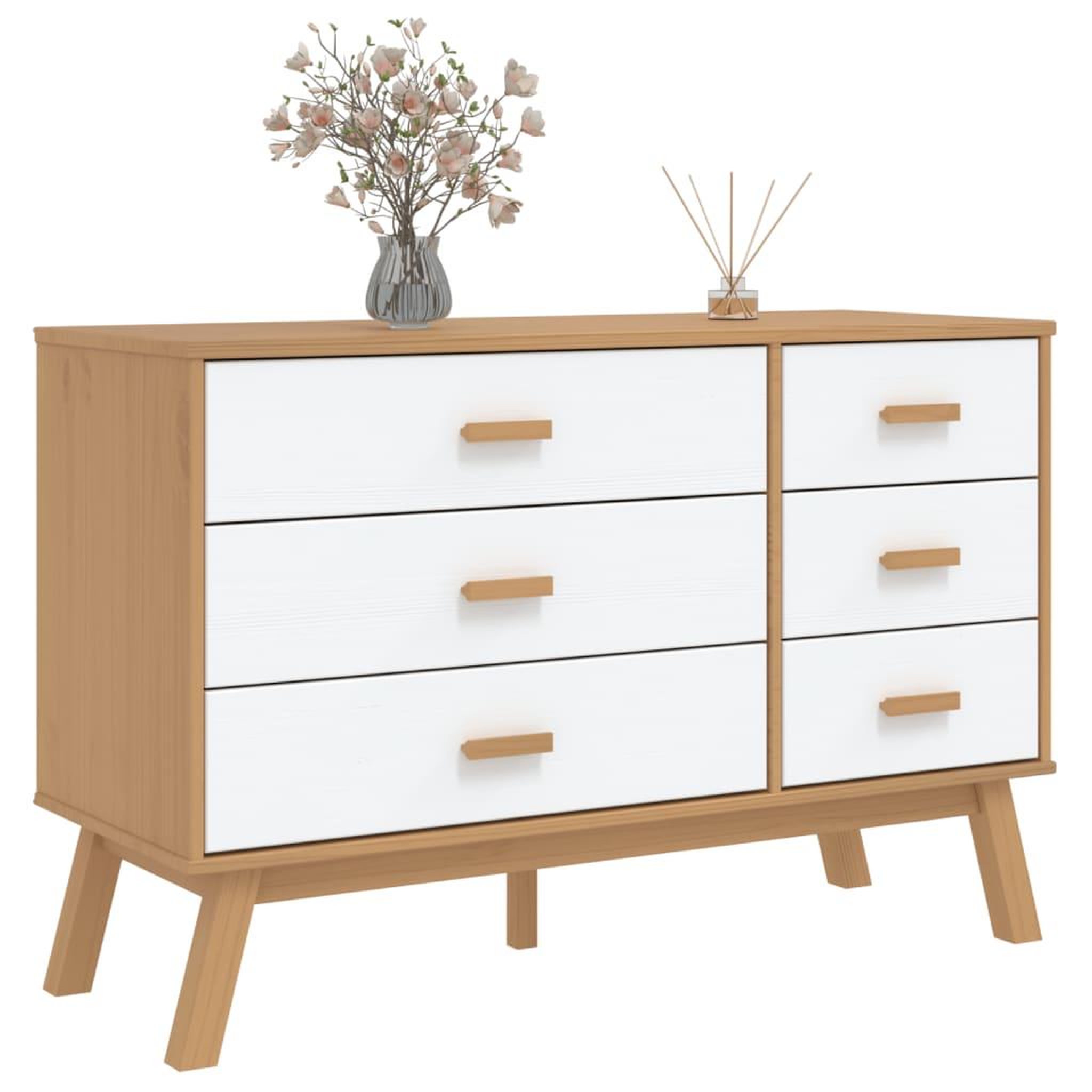 Voir la diapositive 4 : VIDAXL Armoire a tiroirs OLDEN blanc et marron bois de pin solide