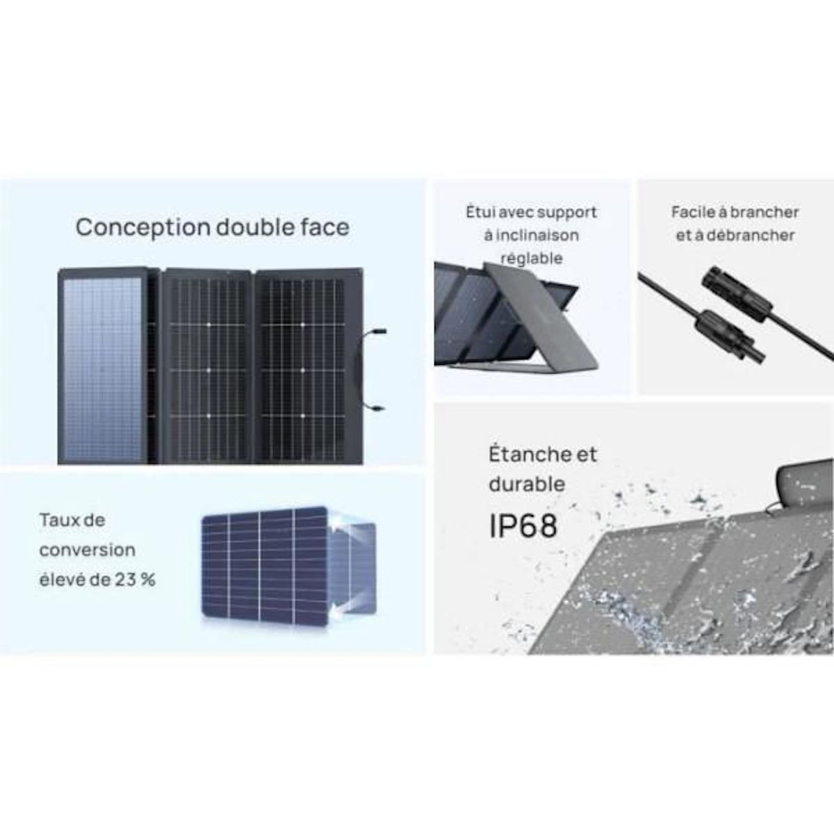 ECOFLOW Panneau solaire 220W silicium monocristallin ECOFLOW IP68