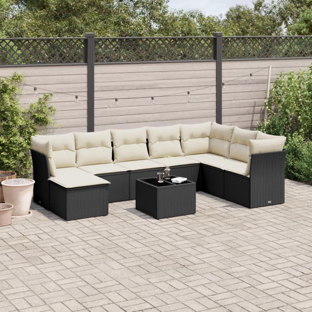 VIDAXL Salon de jardin 9 pcs avec coussins noir resine tressee