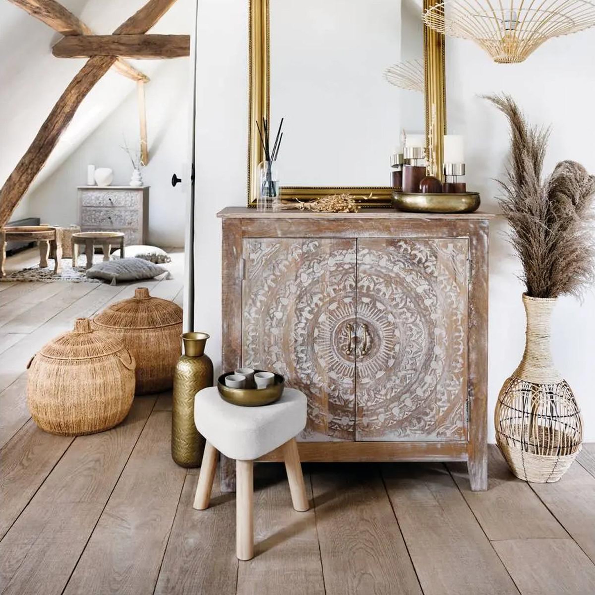 Voir la diapositive 4 : ATMOSPHERA Tabouret design  thena  36cm ivoire