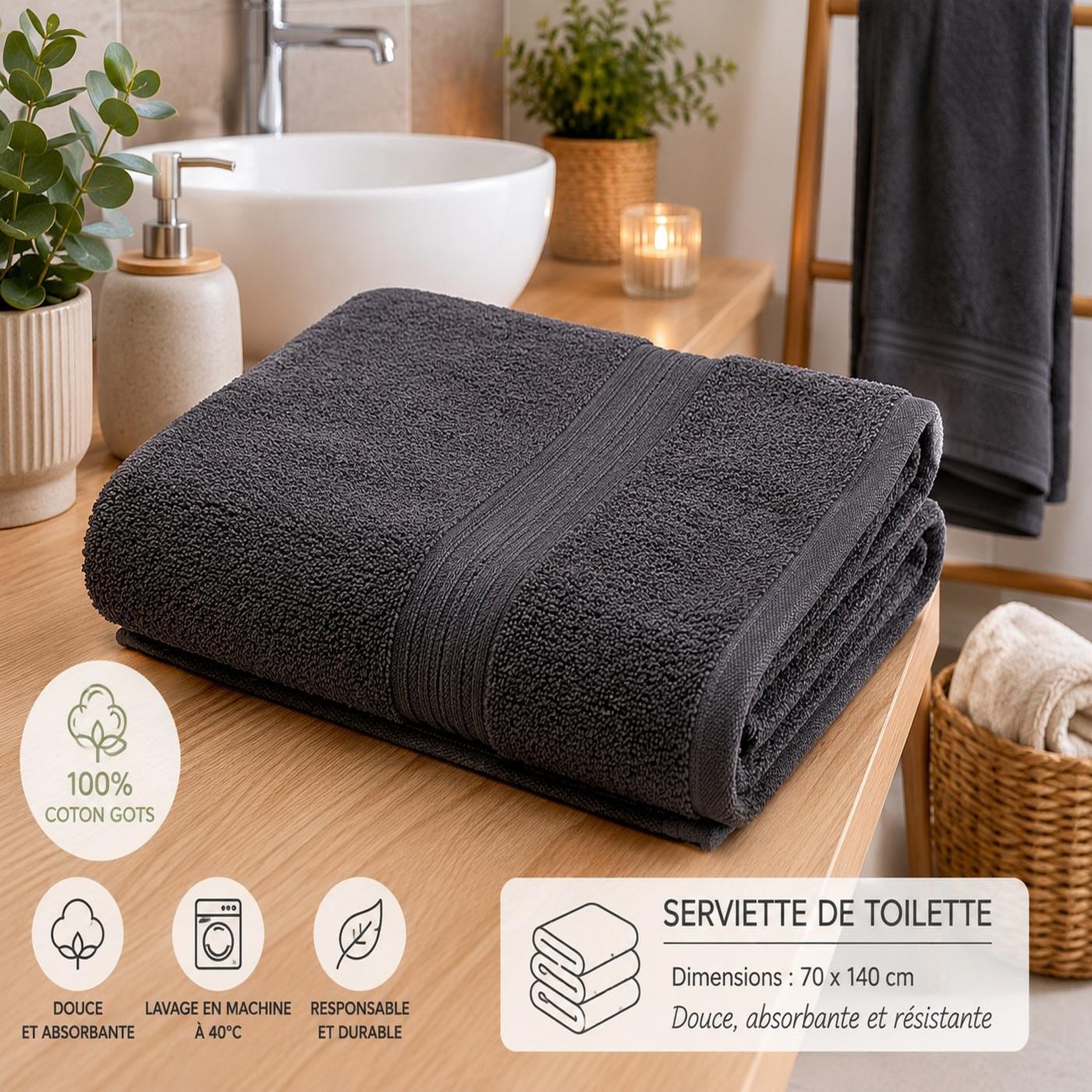 Voir la diapositive 5 : Eden Serviette de toilette laguna design et moderne