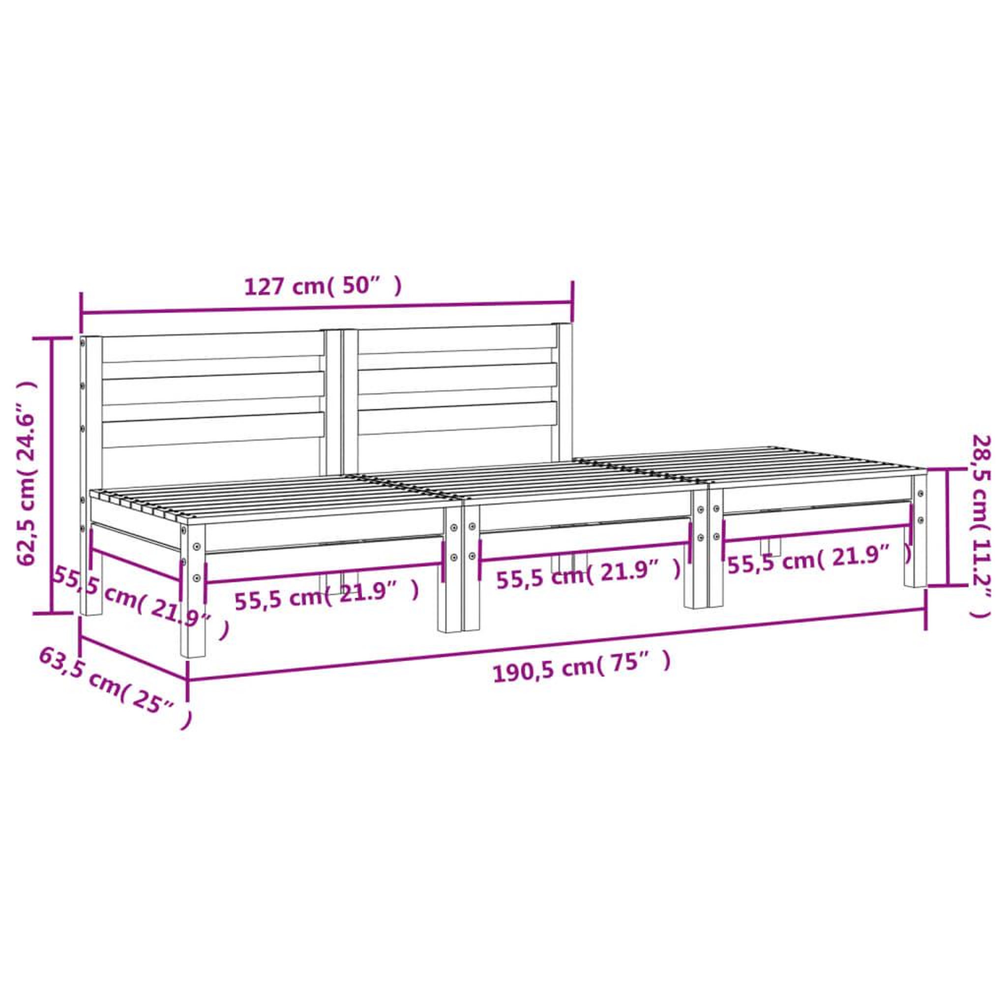 Voir la diapositive 6 : VIDAXL Canape de jardin 3 places bois de pin impregne