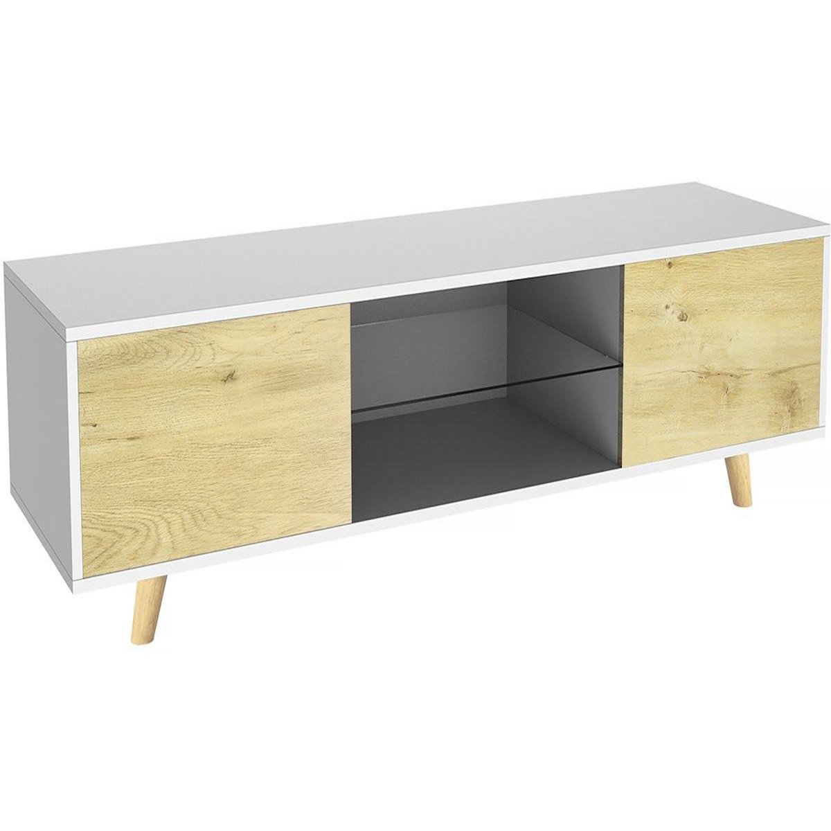 Habitat et Jardin Meuble TV LED  Inna  - 140 x 42 x 45 cm - Blanc/Chêne