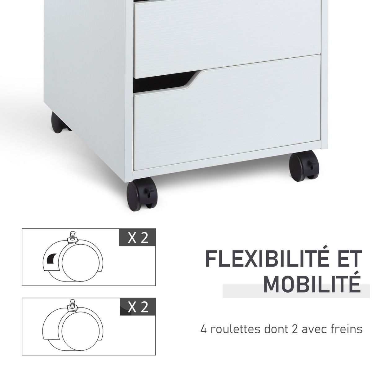 HOMCOM HOMCOM Caisson de bureau rangement sur roulettes 3 tiroirs verrouillables 40 x 50 x 57,5 cm MDF blanc