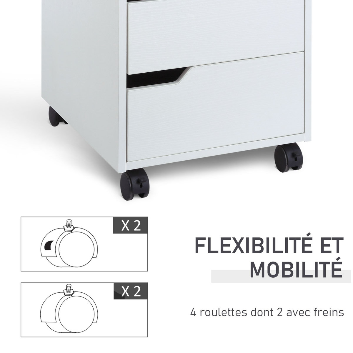 HOMCOM HOMCOM Caisson de bureau rangement sur roulettes 3 tiroirs verrouillables 40 x 50 x 57,5 cm MDF blanc