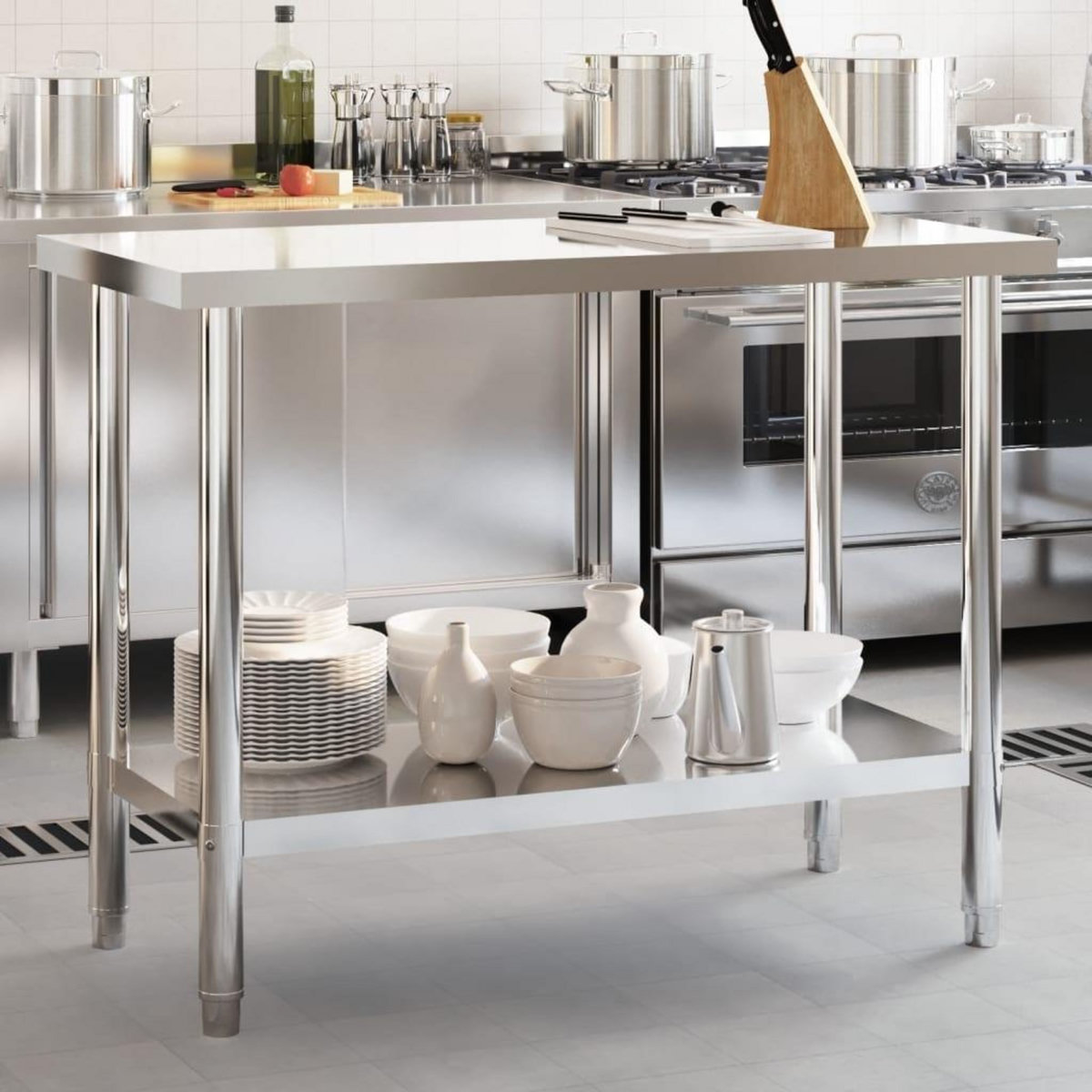 VIDAXL Table de travail de cuisine 110x55x85 cm acier inoxydable