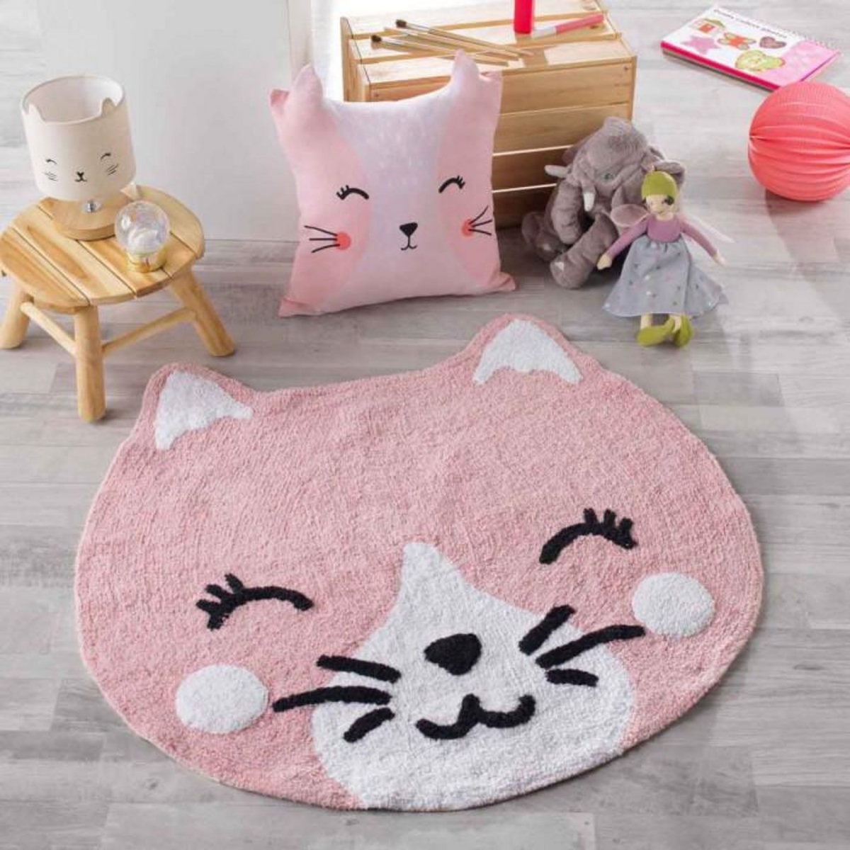 Paris Prix Tapis Rond Enfant Déco  Chaton  90cm Rose