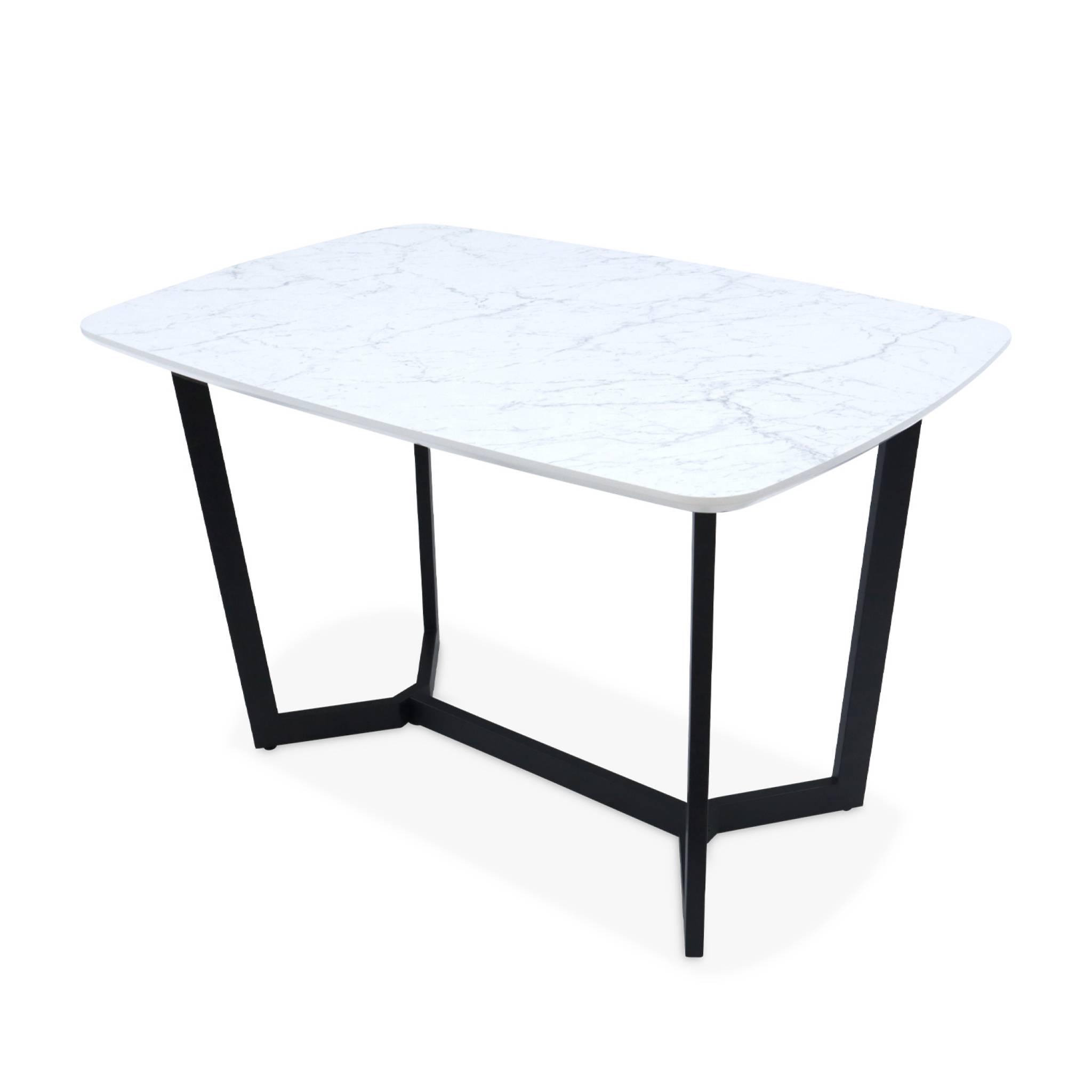 Voir la diapositive 1 : SWEEEK Table à manger 4 à 6 places effet marbre. pieds métal noir. 120cm