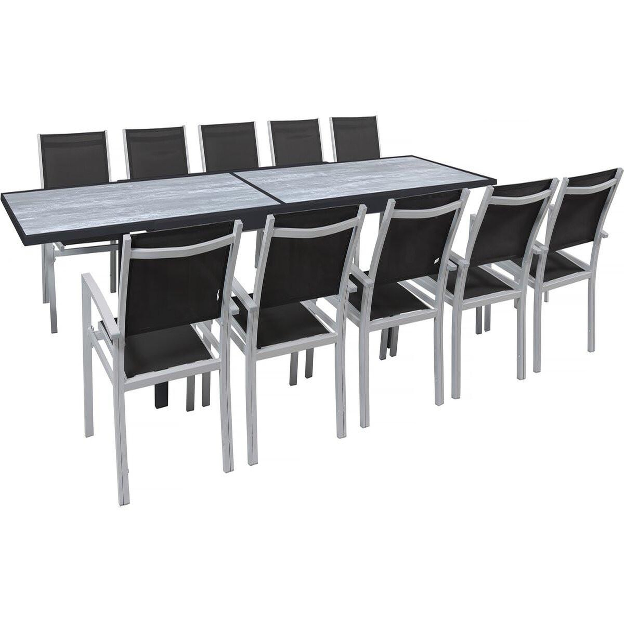 Habitat et Jardin Table extensible et chaises de jardin en aluminium  lagos  - 200/320 x 105 x 76 cm - 10 chaises - noir