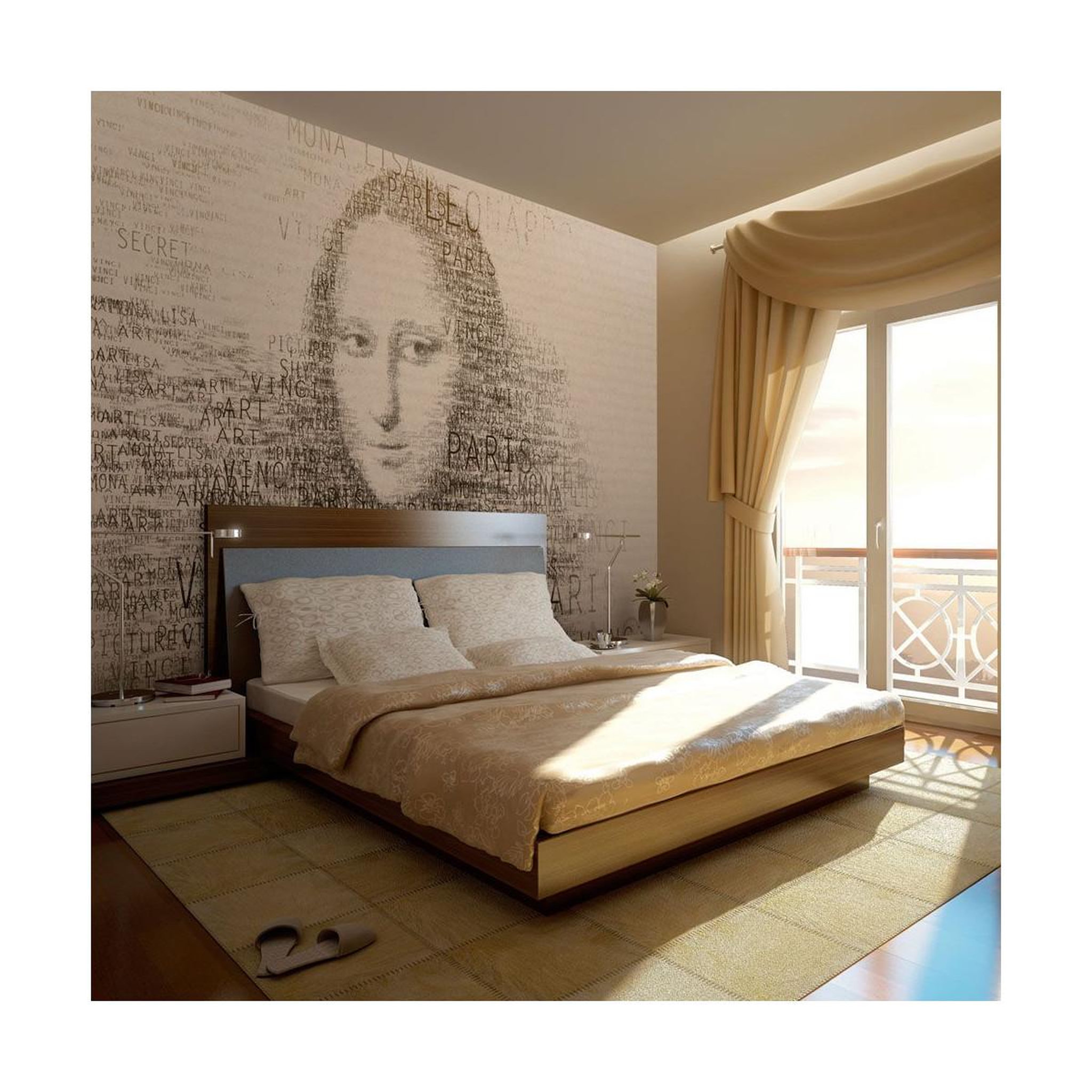 Paris Prix Papier peint  mona lisa : portrait en lettres. Coloris disponibles : Multicolore