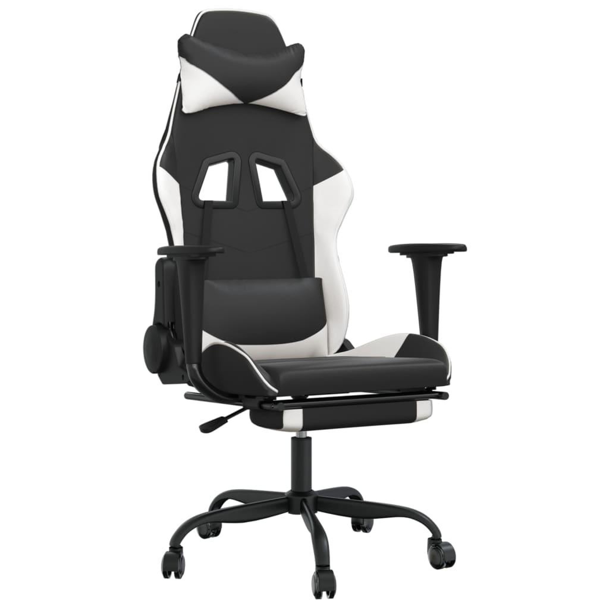 Voir la diapositive 2 : VIDAXL Chaise de jeu de massage avec repose-pied Noir&Blanc Similicuir