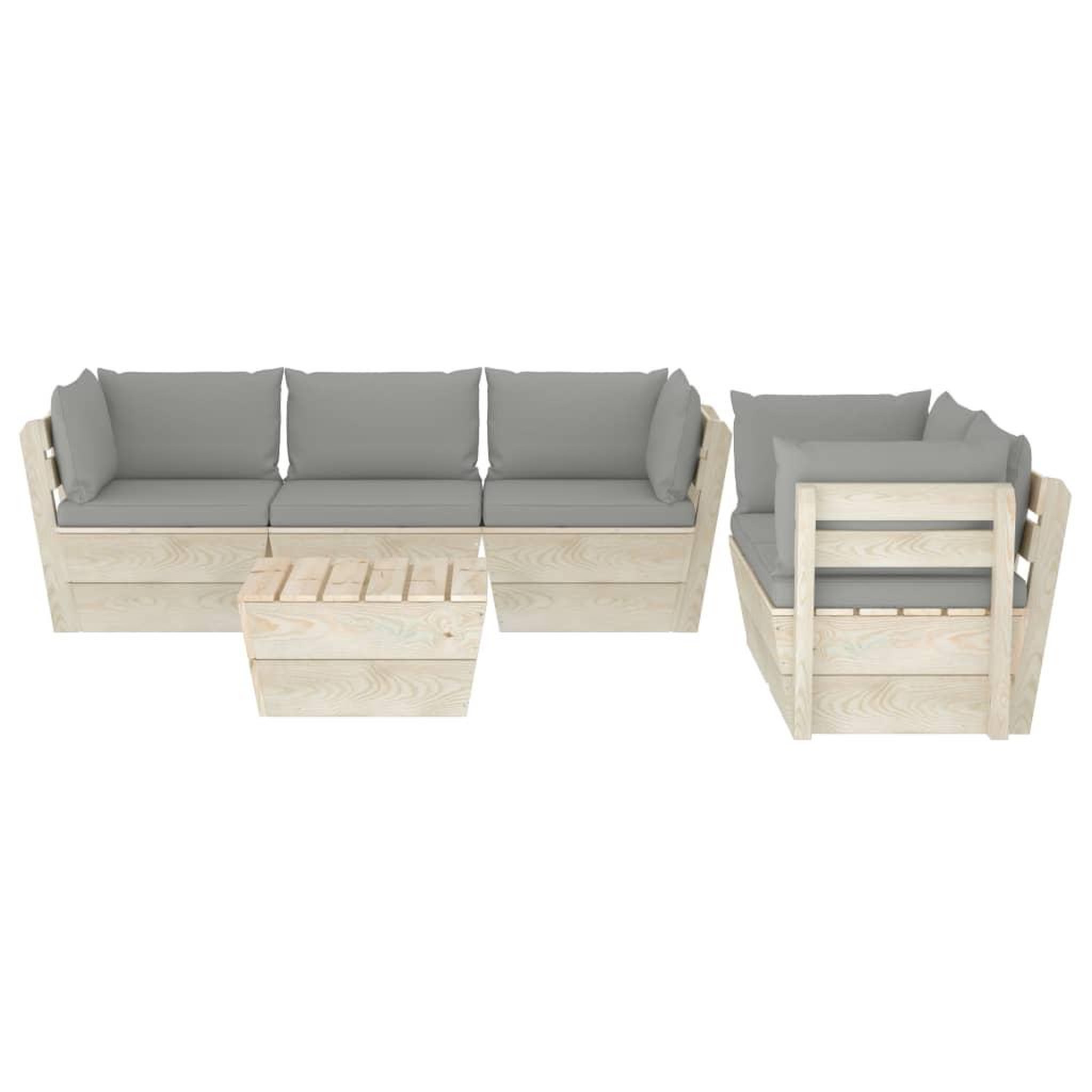 Voir la diapositive 3 : VIDAXL Salon de jardin palette 6 pcs avec coussins bois d'epicea