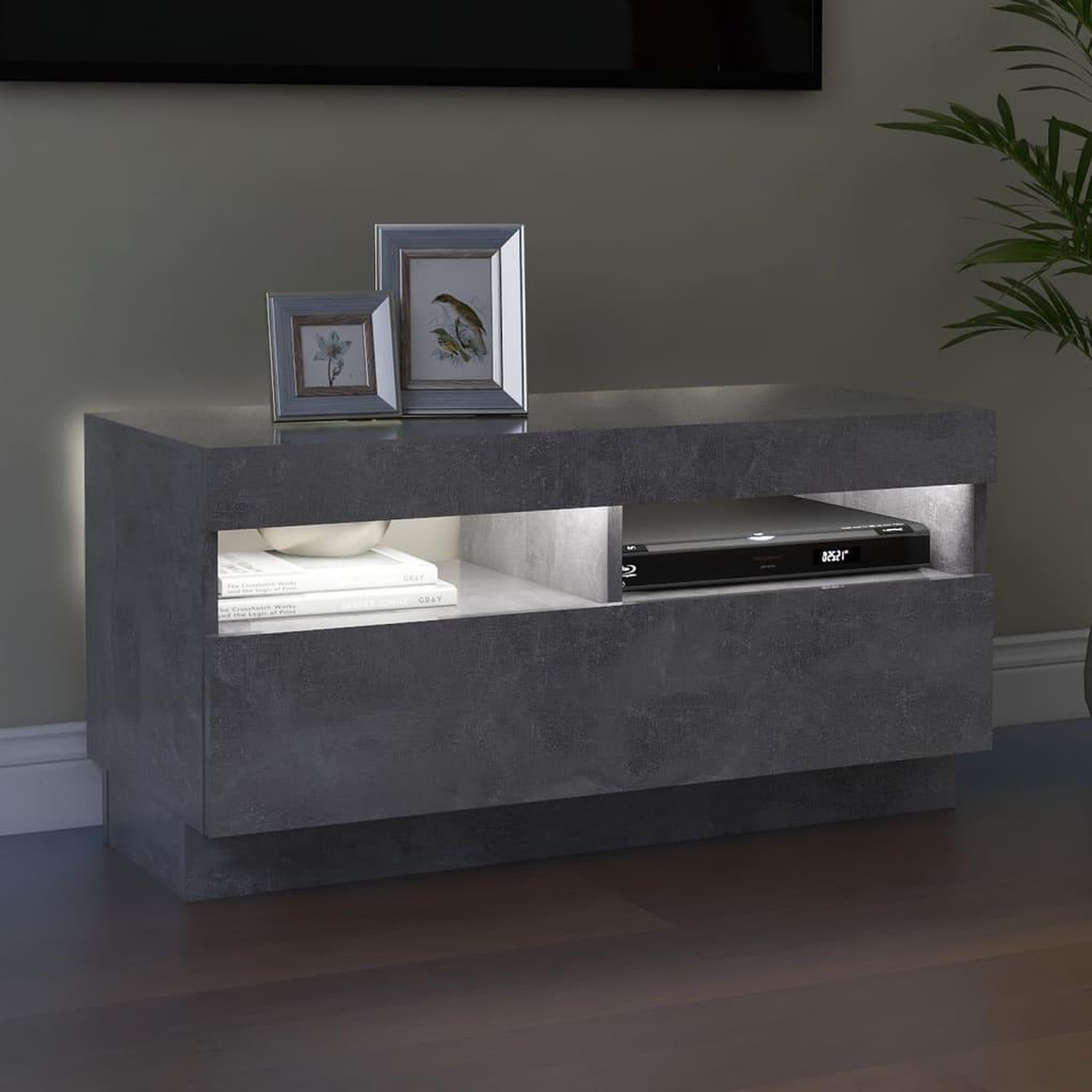 Voir la diapositive 5 : VIDAXL Meuble TV avec lumieres LED gris beton 80x35x40 cm