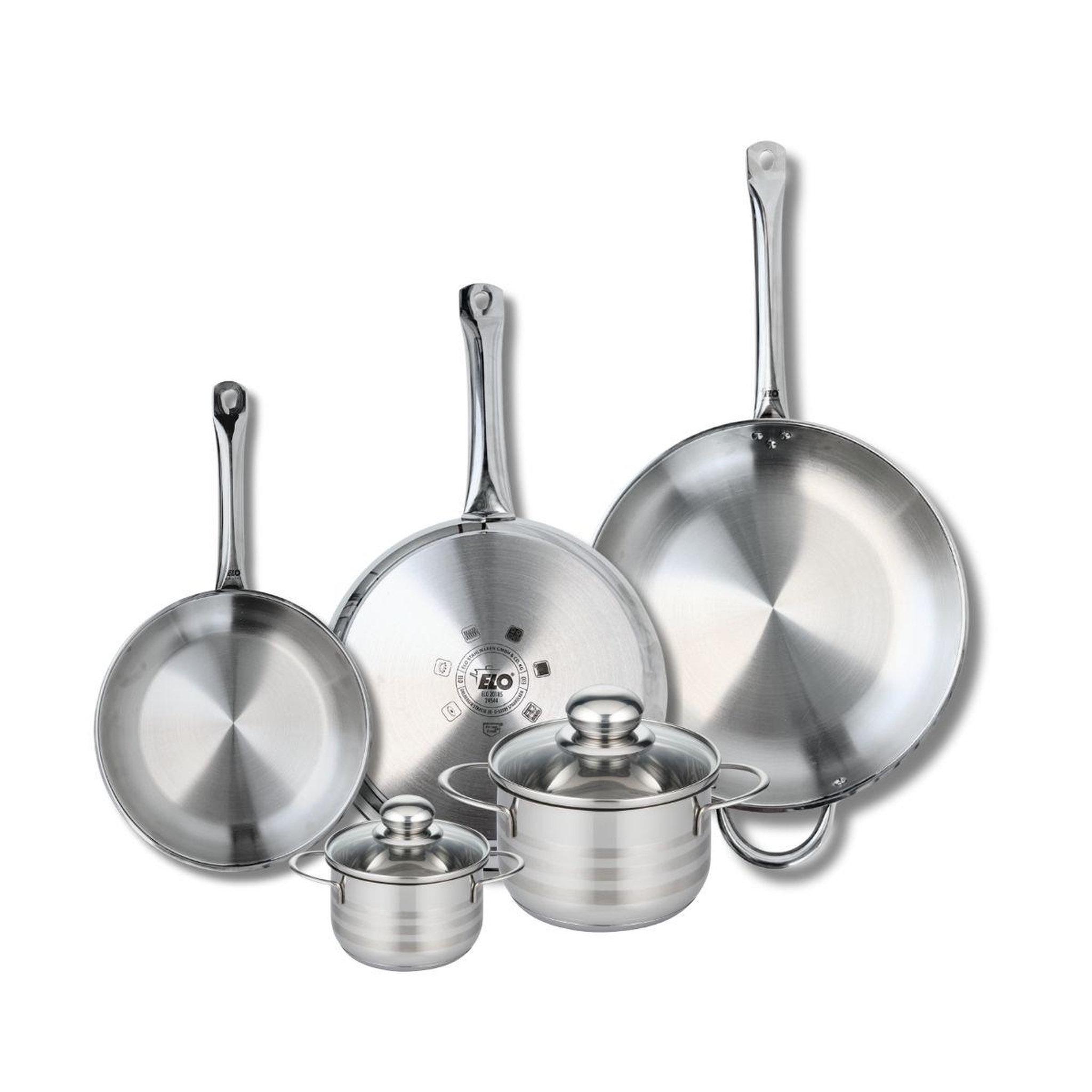 Voir la diapositive 1 : 666 Barcelona Ensemble de 3 Poêles de cuisson 24, 28 et 32 cm et 2 faitouts 12 et 16 cm Elo Profi Brillant