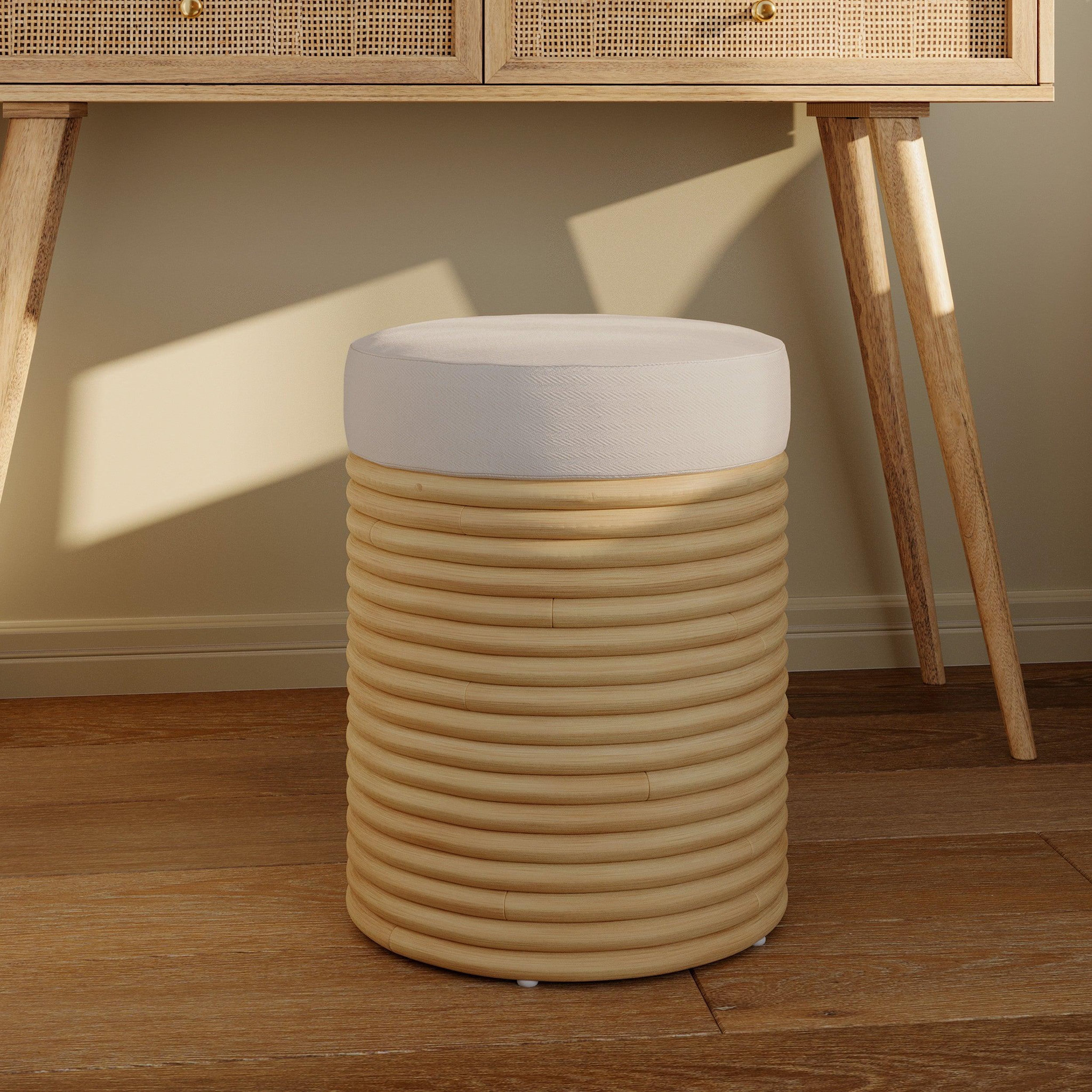 Voir la diapositive 2 : MAISON PAVANE Tabouret en rotin et tissu crème h 43 cm-théa