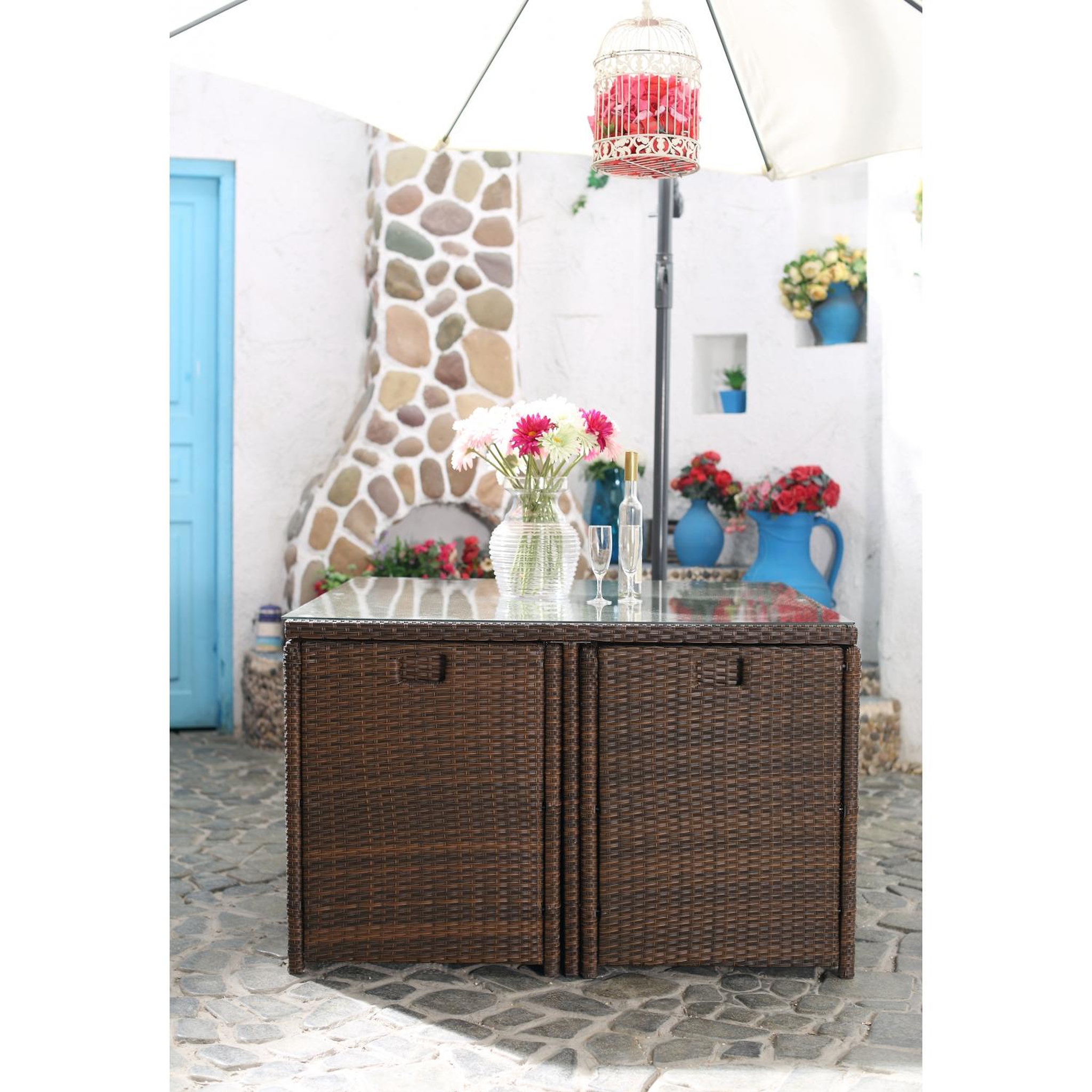 Voir la diapositive 3 : CONCEPT USINE Salon de jardin 8 places marron-blanc + housse de protection miami