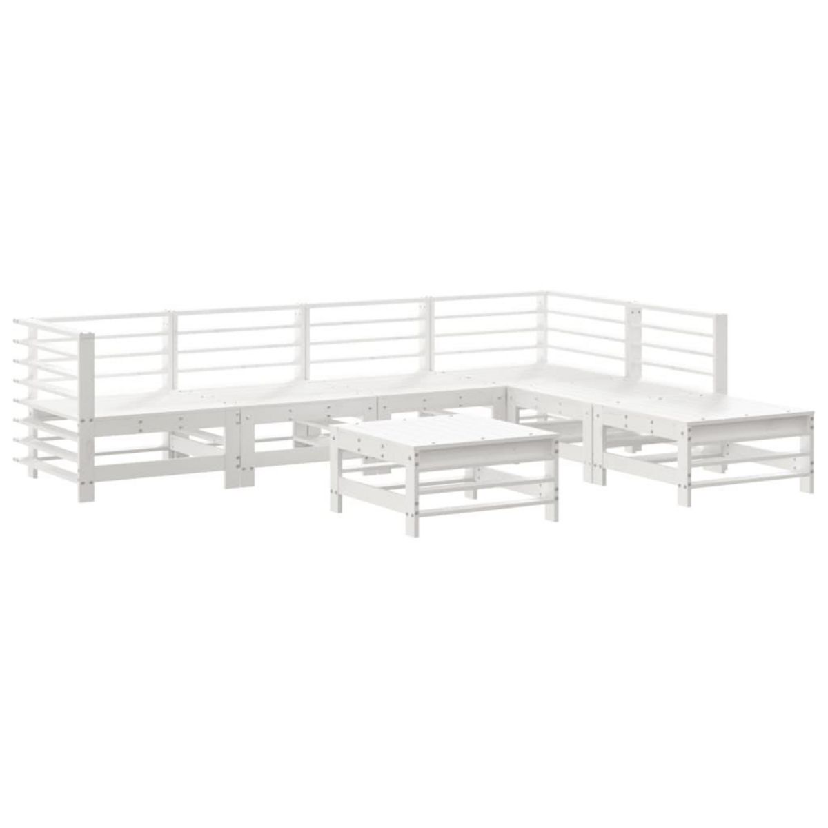 VIDAXL Salon de jardin 7 pcs avec coussins blanc bois massif