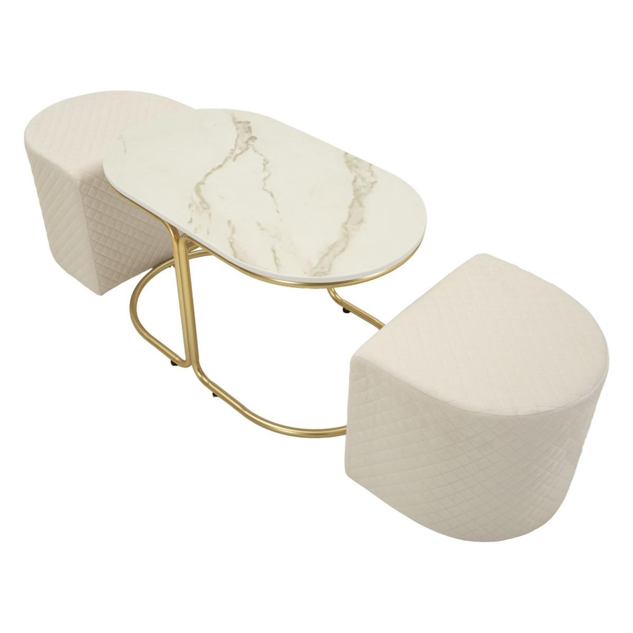 Voir la diapositive 4 : Paris Prix Table basse avec 2 poufs  relax  79cm blanc & or