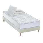 IDLITERIE Pack matelas ressorts ASTRE, sommier, couette et oreillers français. Coloris disponibles : Gris, Beige