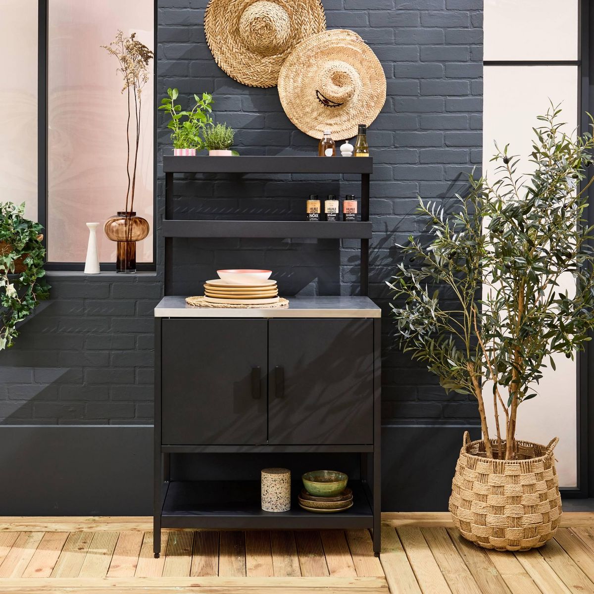 SWEEEK Cuisine extérieure en acier avec 2 étagères suspendues et 2 portes L80cm