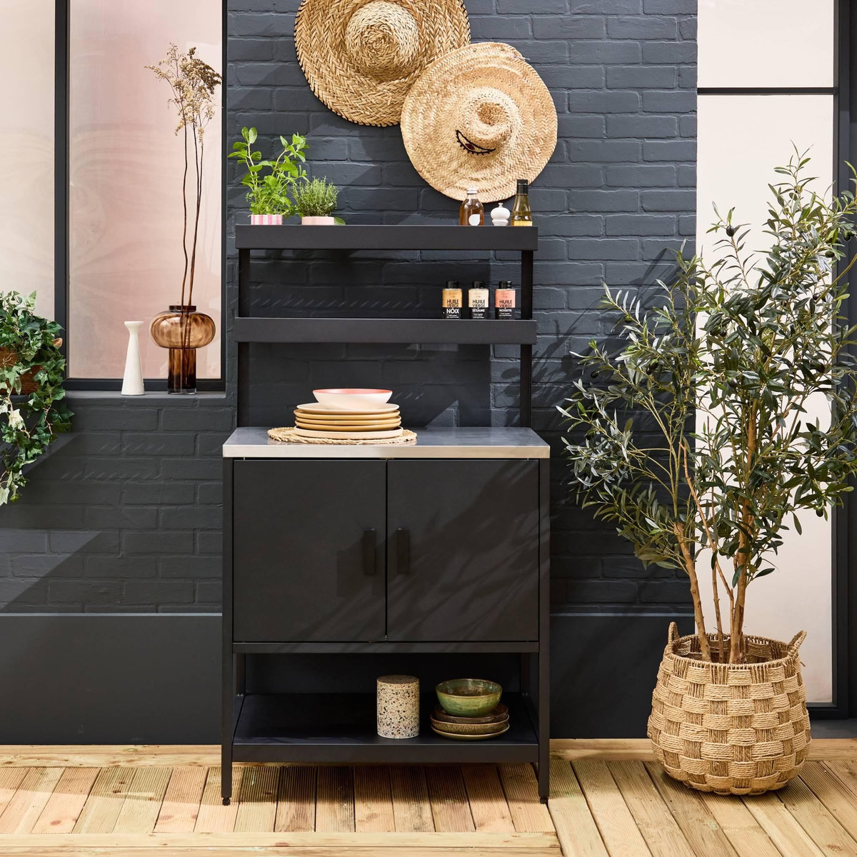 SWEEEK Cuisine extérieure en acier avec 2 étagères suspendues et 2 portes L80cm