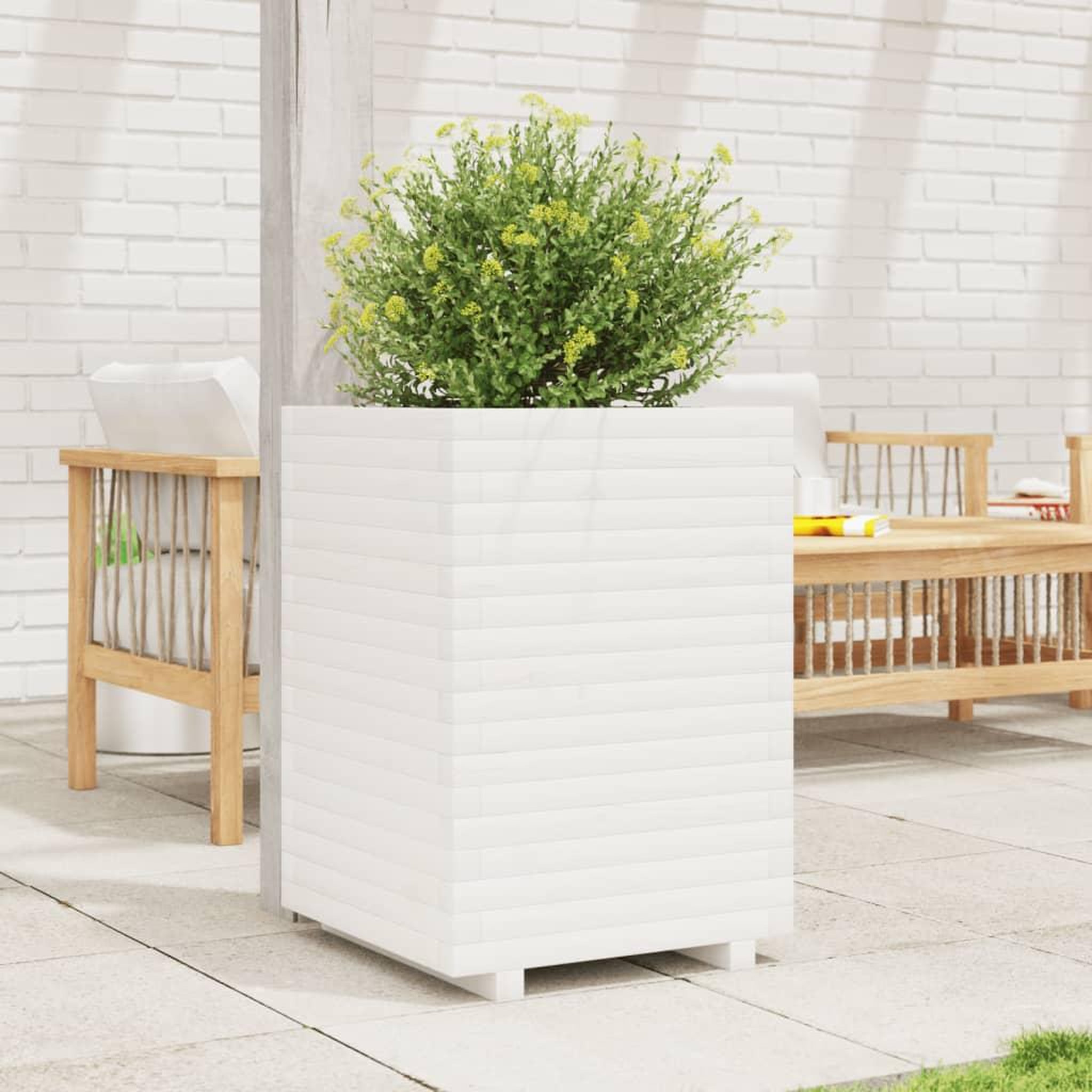 Voir la diapositive 3 : VIDAXL Jardiniere blanc 50x50x72 cm bois de pin massif