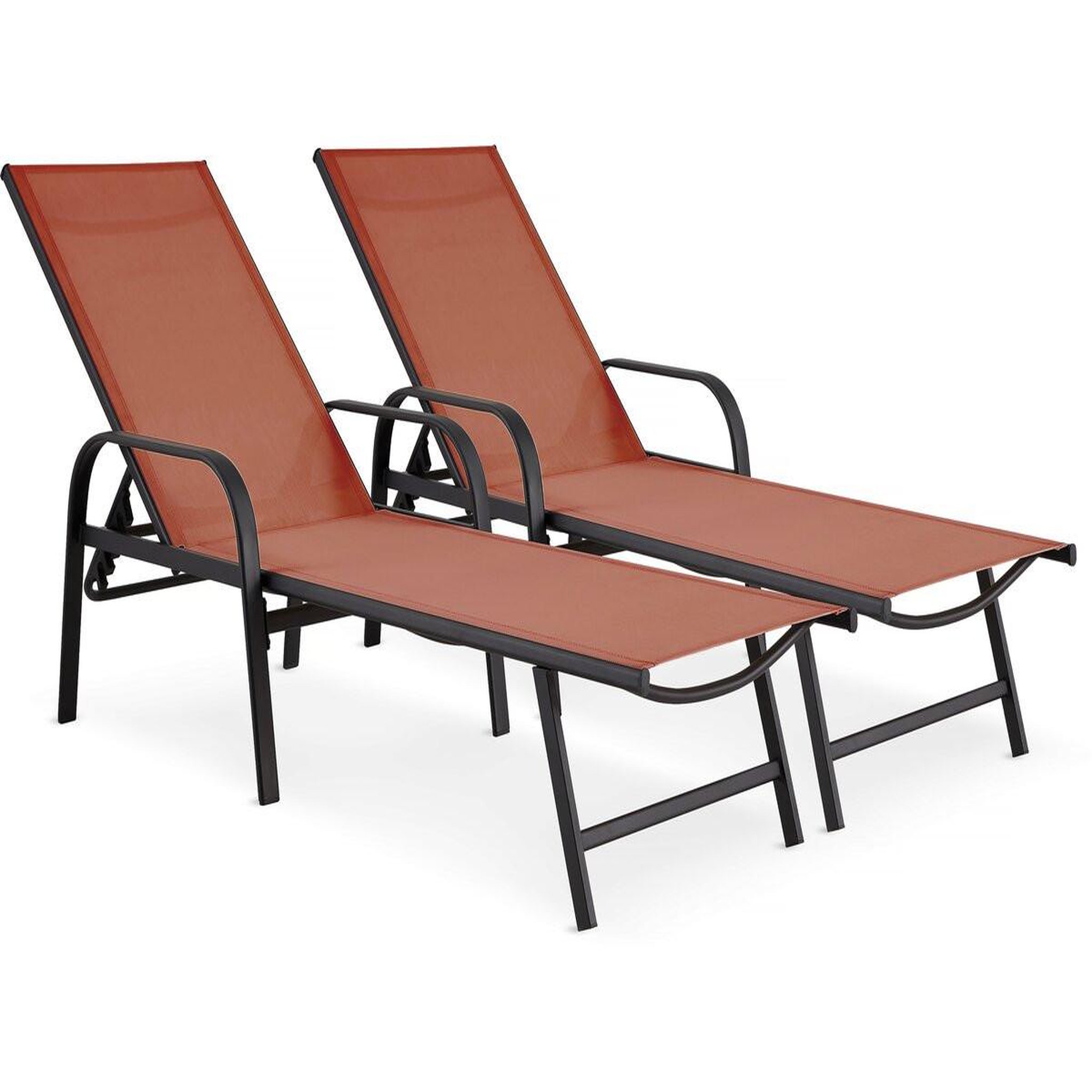 Voir la diapositive 1 : Habitat et Jardin Lot de 2 bains de soleil en métal avec accoudoirs  farniente - terracotta