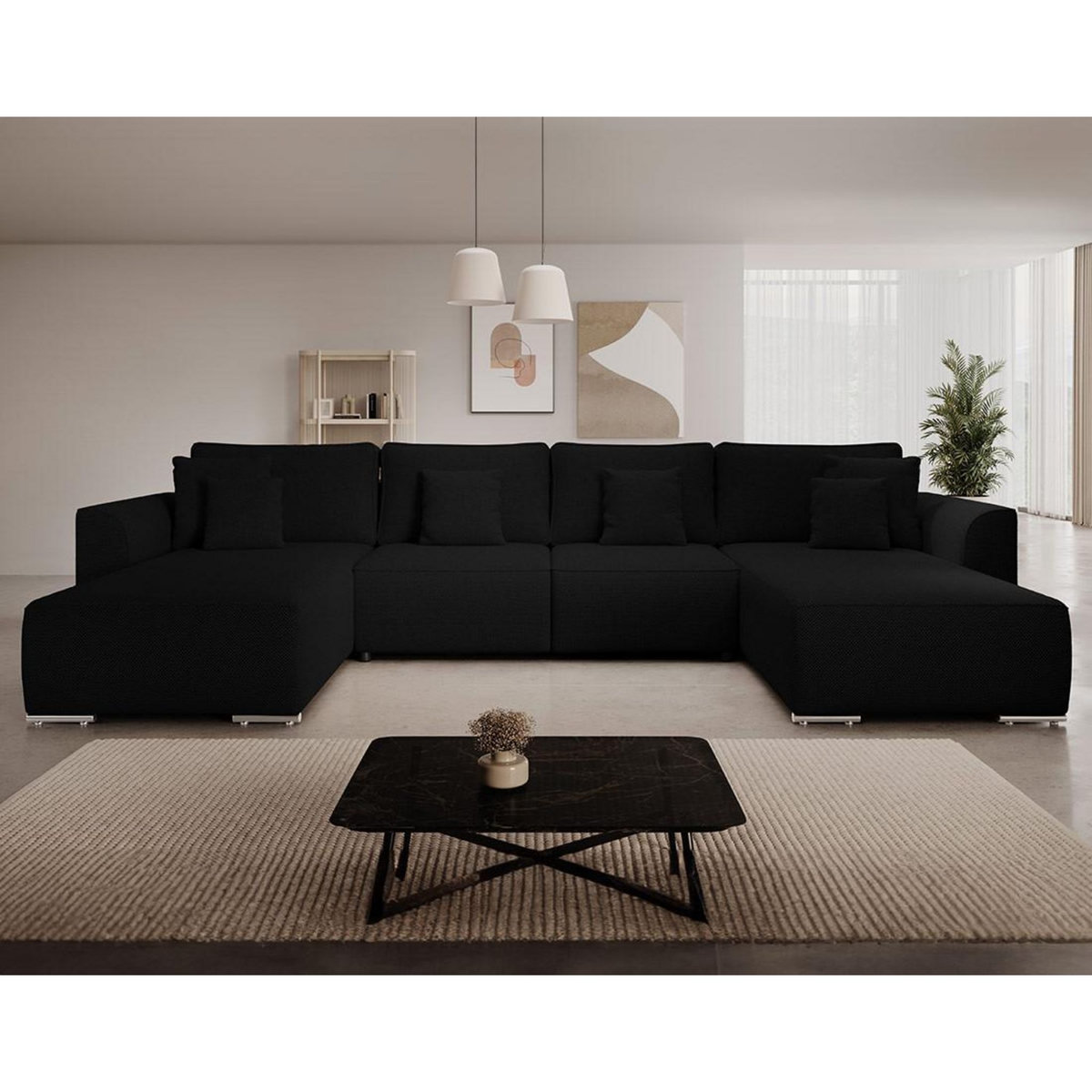 BEST MOBILIER Gabriel - canapé panoramique en u 7 places convertible avec coffre en tissu texturé