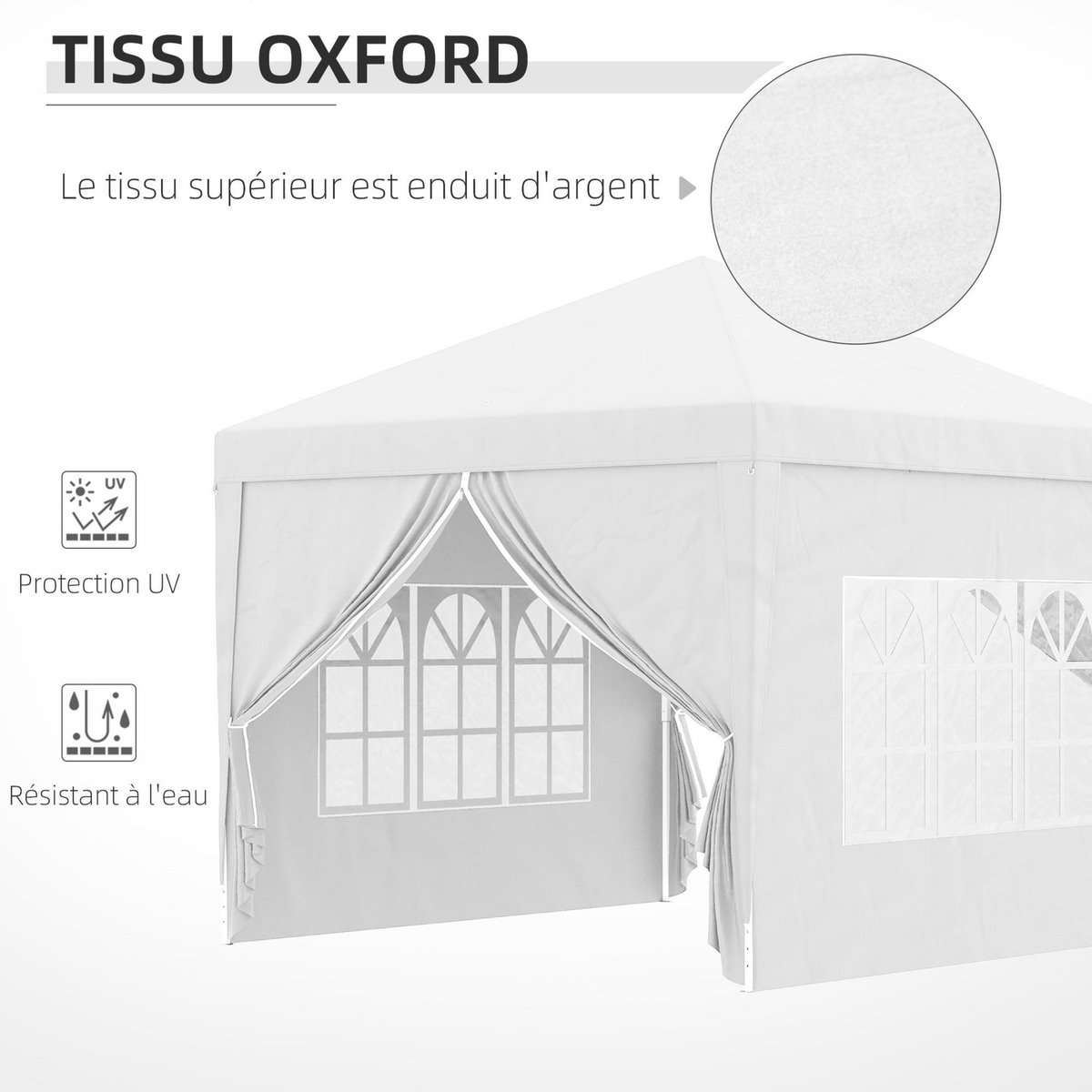 OUTSUNNY Tonnelle barnum pop-up pliant dim. 3L x 3l x 2,58H m 2 fenêtres sac transport acier Oxford blanc