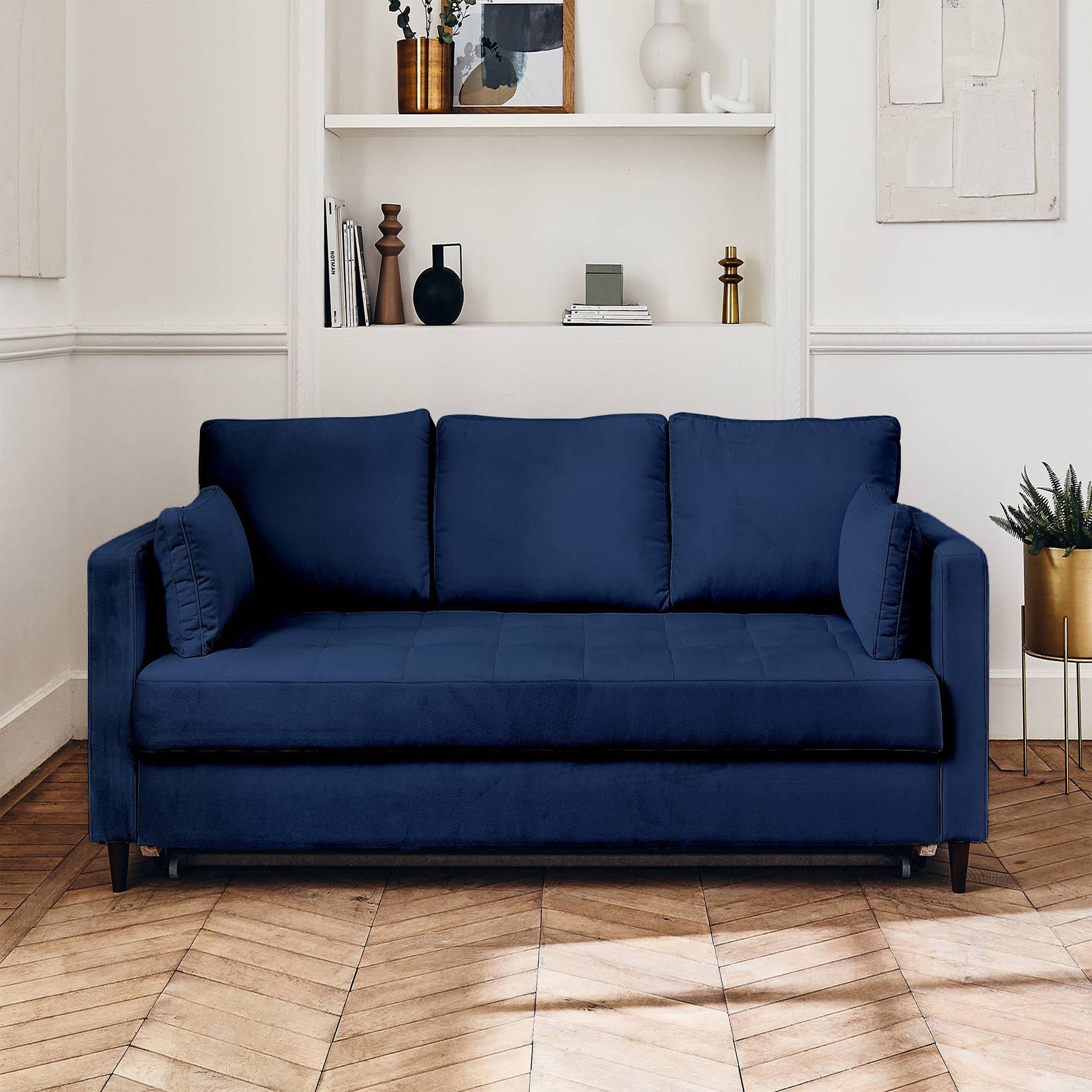 Voir la diapositive 5 : BEST MOBILIER Anna - canapé droit 3 places convertible avec poche en velours