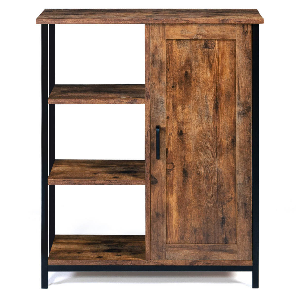 ID MARKET Buffet d'appoint 3 étagères et placard 70 cm DAYTON effet vieilli design industriel