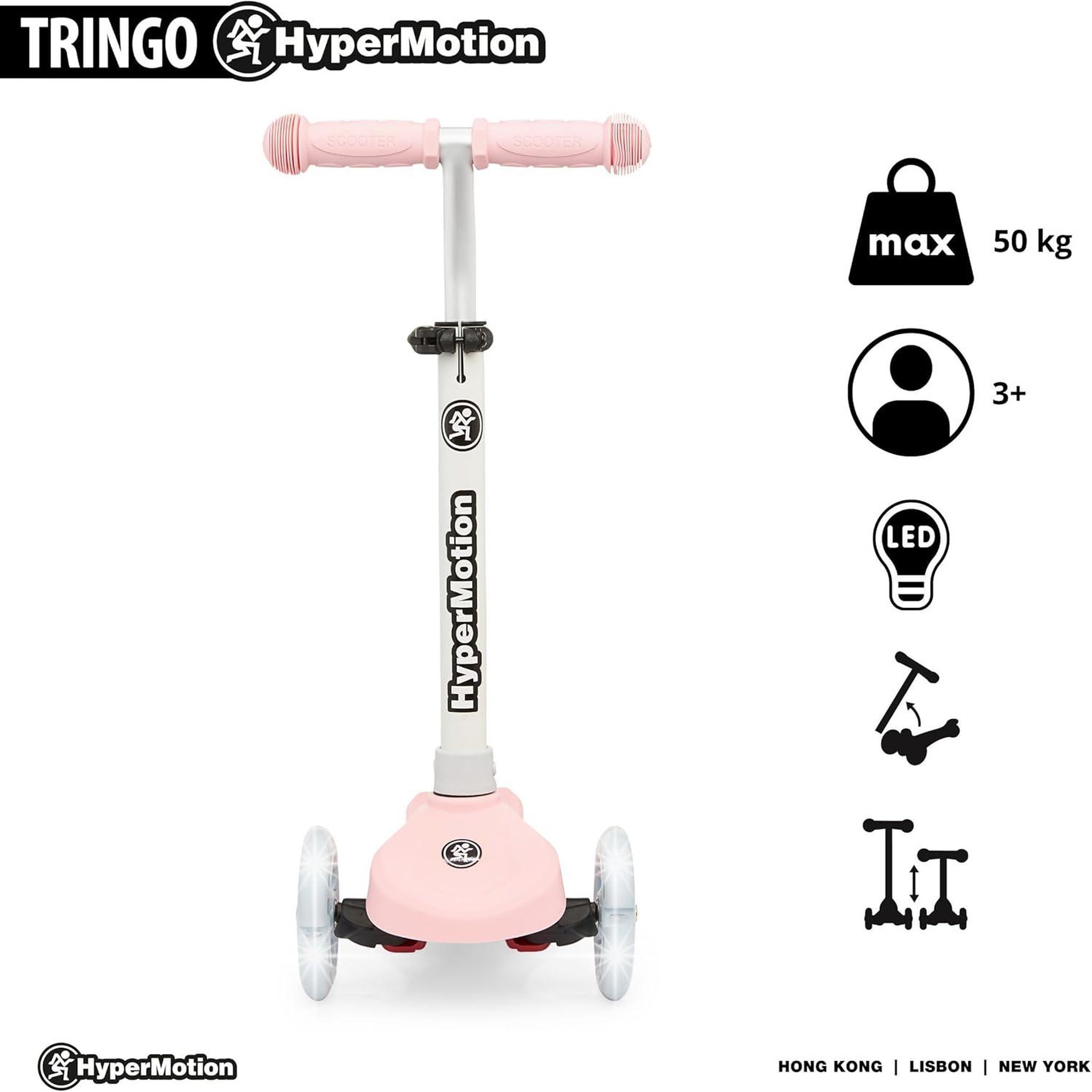 Voir la diapositive 3 : HYPERMOTION Trottinette Enfant 3 Roues Noire avec LED Multicolores, Guidon Réglable, dès 3 Ans
