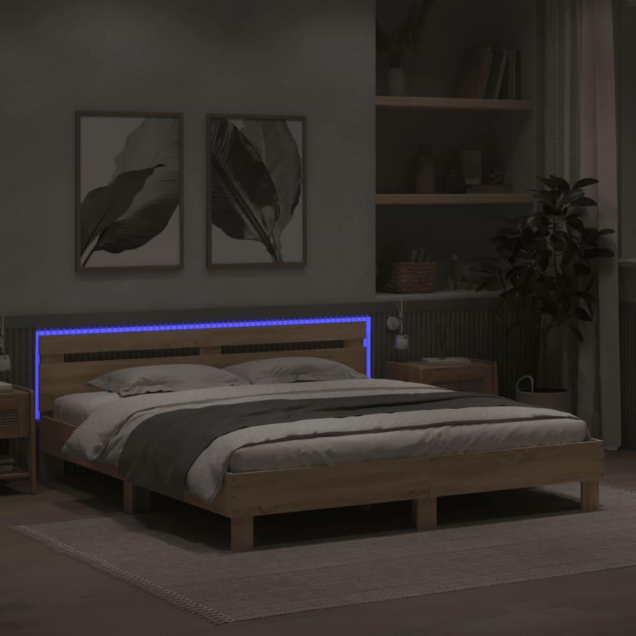 Voir la diapositive 4 : VIDAXL Cadre de lit avec LED sans matelas chene sonoma 160x200 cm