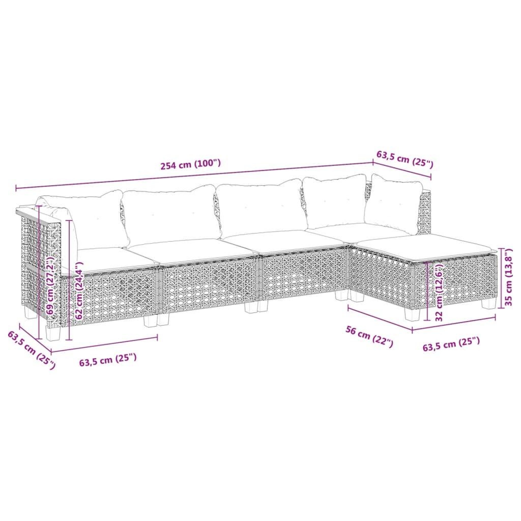 Voir la diapositive 6 : VIDAXL Salon de jardin 5 pcs avec coussins gris resine tressee