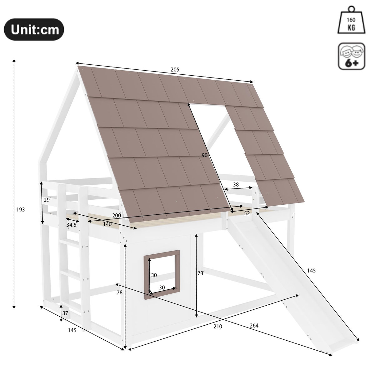 MERAX Lit superposé 140x200cm coloris blanc+marron pin et mdf