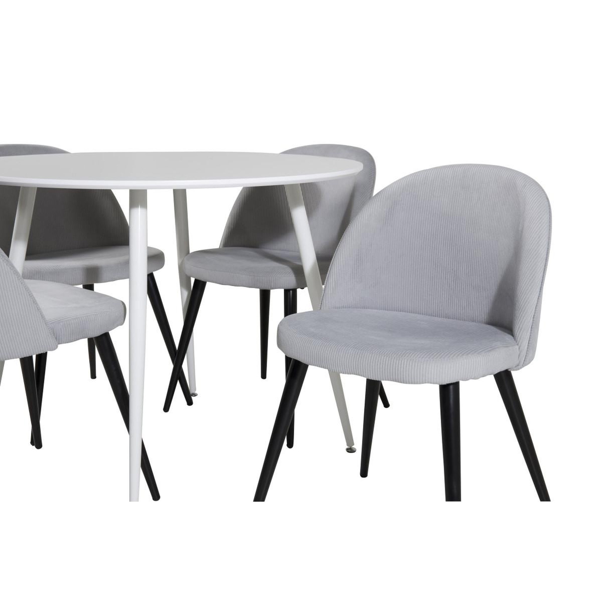 Voir la diapositive 2 : Paris Prix Ensemble table à manger & 4 chaises côtelées  plaza & velvet  100cm blanc & gris