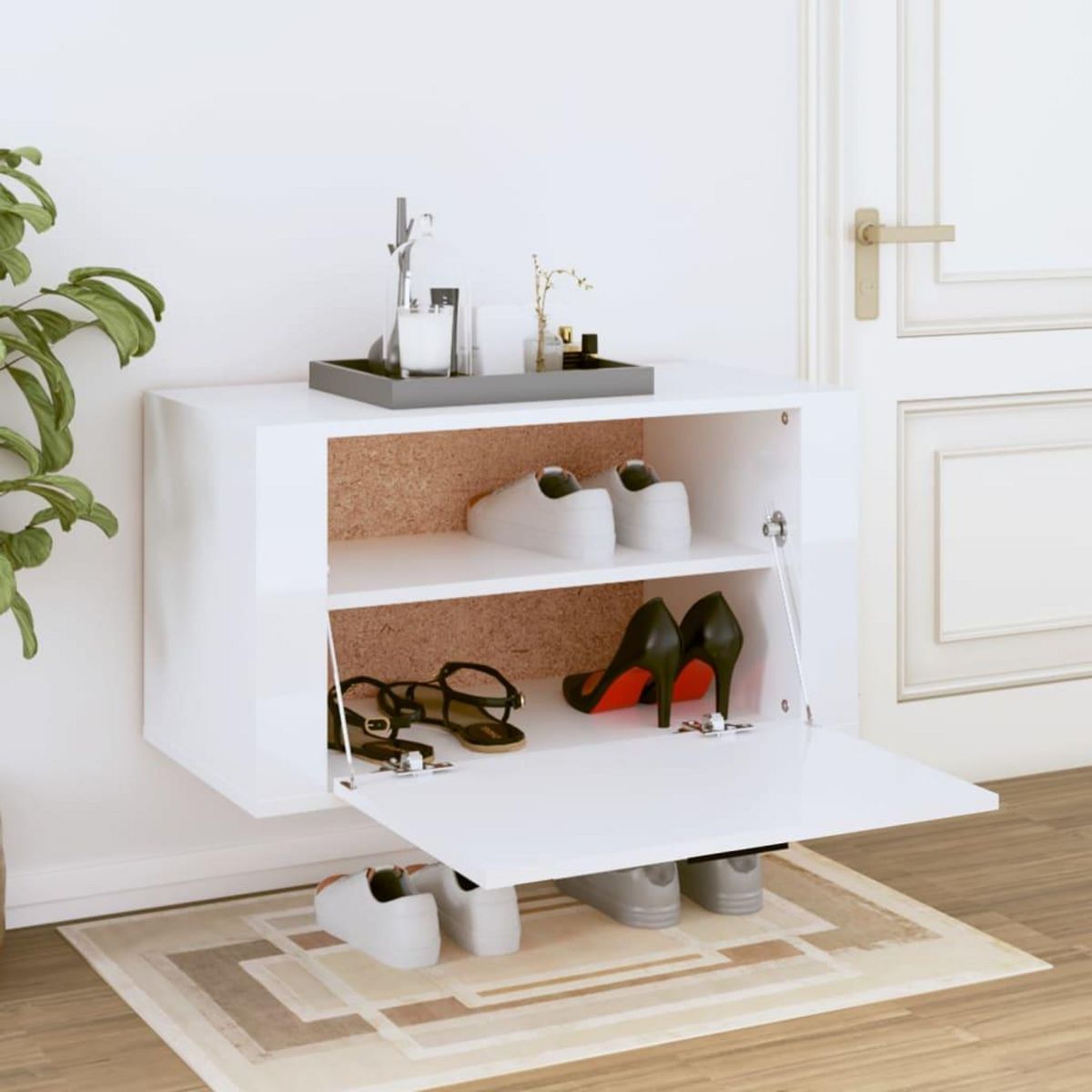 VIDAXL Armoire a chaussures murale Blanc brillant 70x35x38 cm