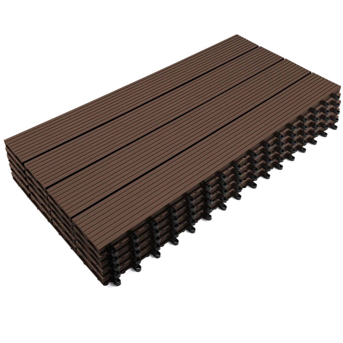 ID MARKET Lot de 5 dalles de terrasse rectangulaire WODHY clipsables bois composite taupe 60 x 30 cm