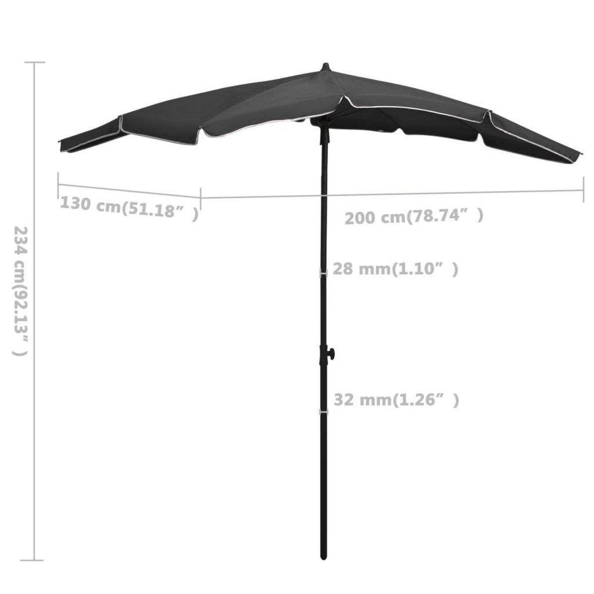 VIDAXL Parasol de jardin avec mat 200x130 cm anthracite
