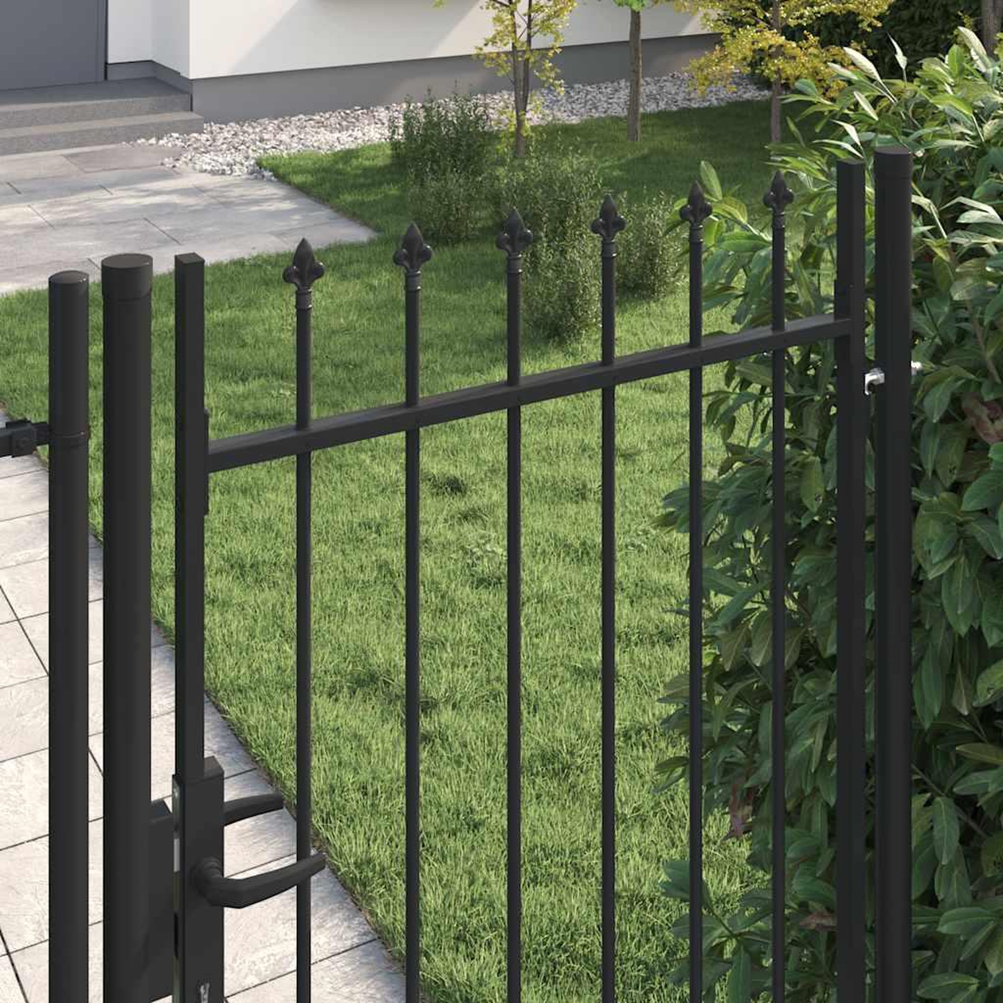 Voir la diapositive 3 : VIDAXL Portail de cloture boxtel a une porte avec pointes superieures, acier 1x2 m noir