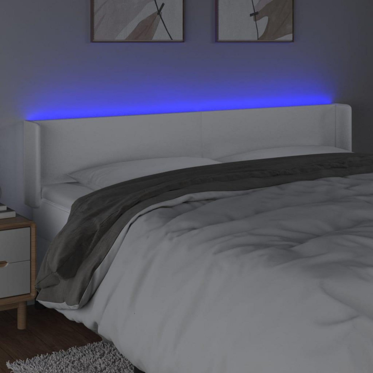 VIDAXL Tete de lit a LED Blanc 203x16x78/88 cm Similicuir