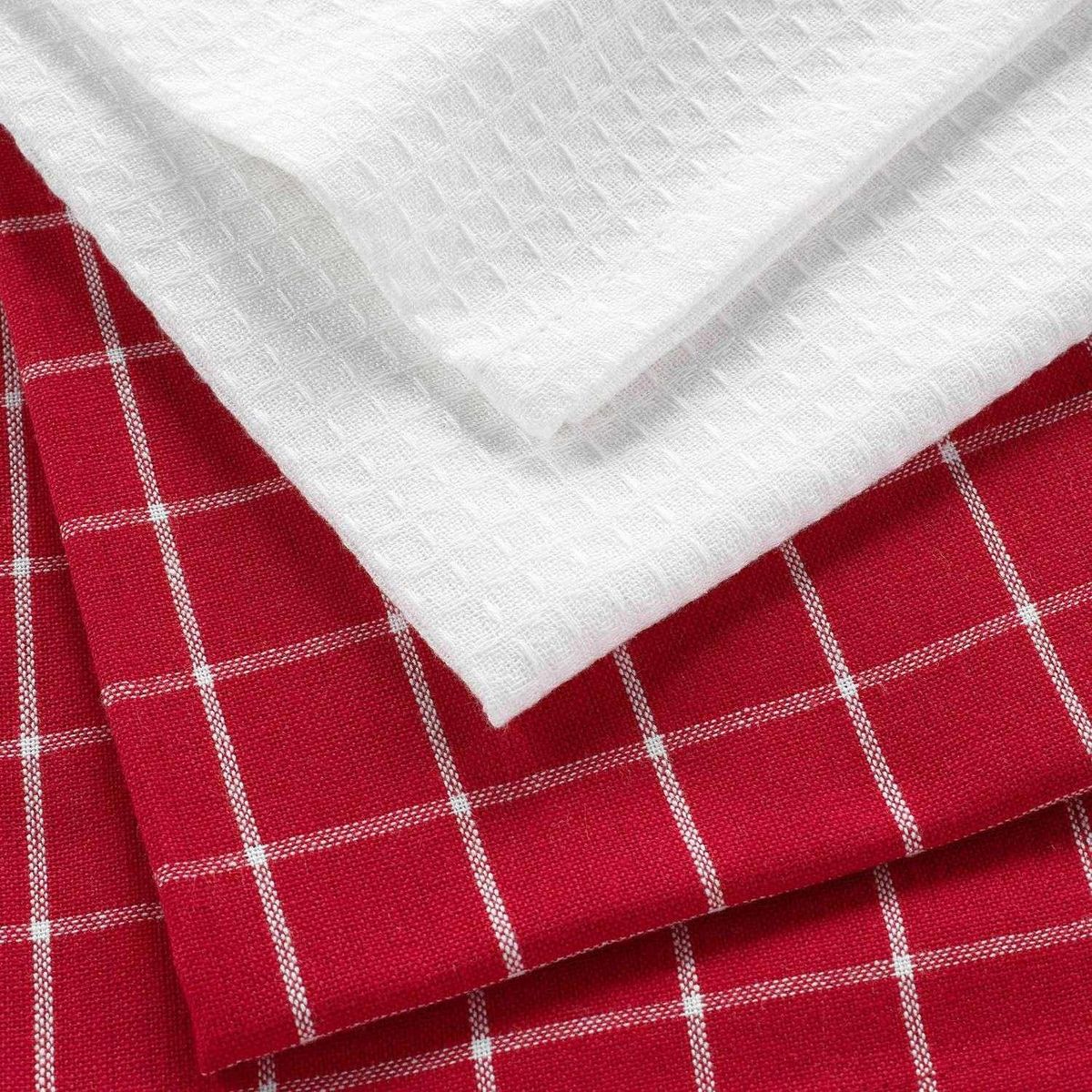 Douceur d'Intérieur Ensemble essuie-main et torchons Plumette - Rouge et blanc