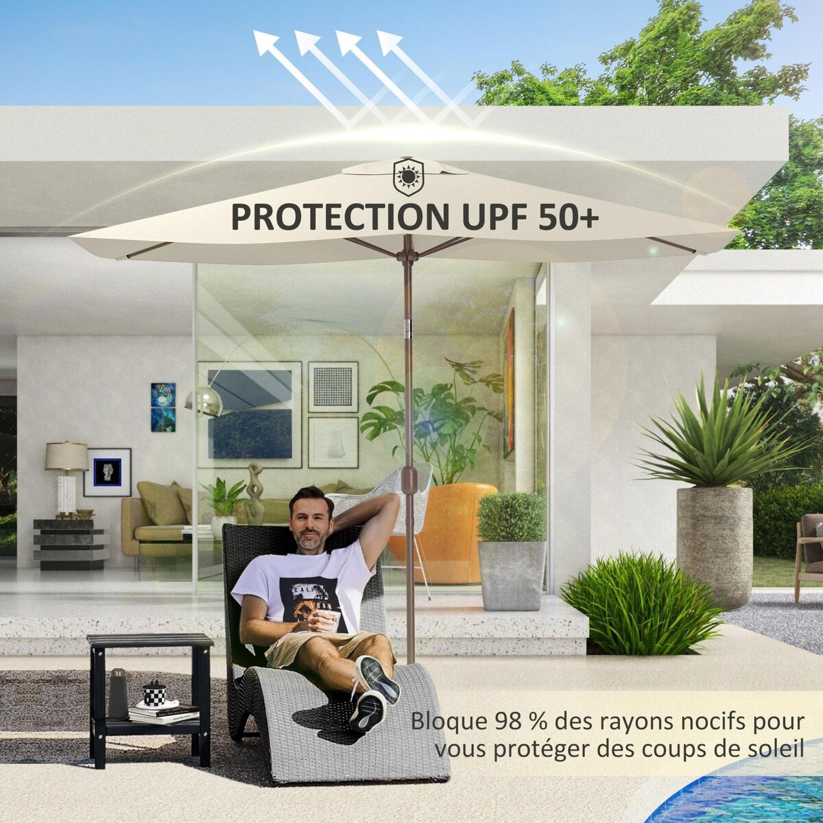 OUTSUNNY Toile de remplacement pour parasol 3 x 2 m 6 baleines - toile de rechange pour parasol - UPF 50+ - beige