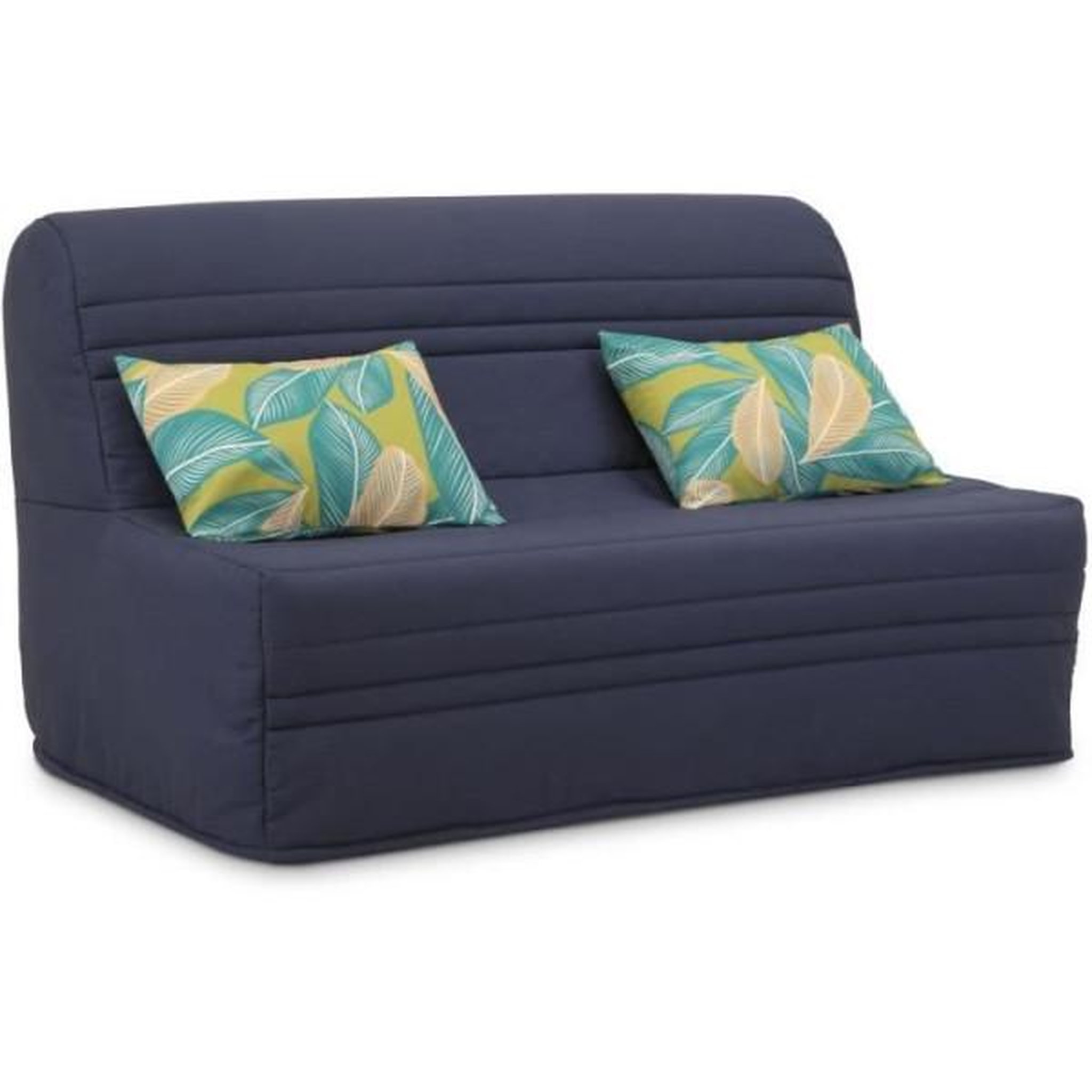 MARKET24 Banquette BZ - 2 places - Bleu Marine - Coussins Jungle - couchage 140 x 190 x 9 cm - Joe