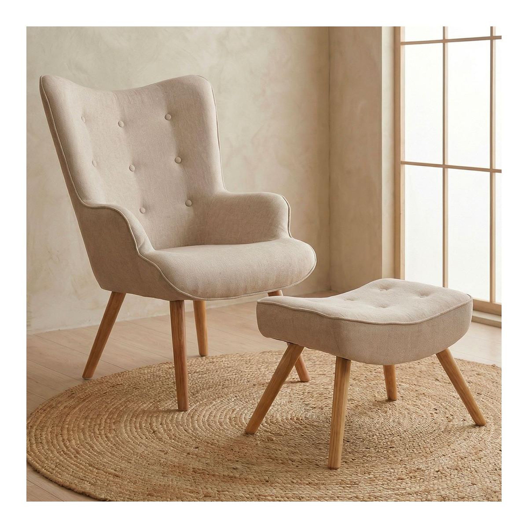 Voir la diapositive 6 : Paris Prix Fauteuil & pouf scandinave  orle  98cm beige