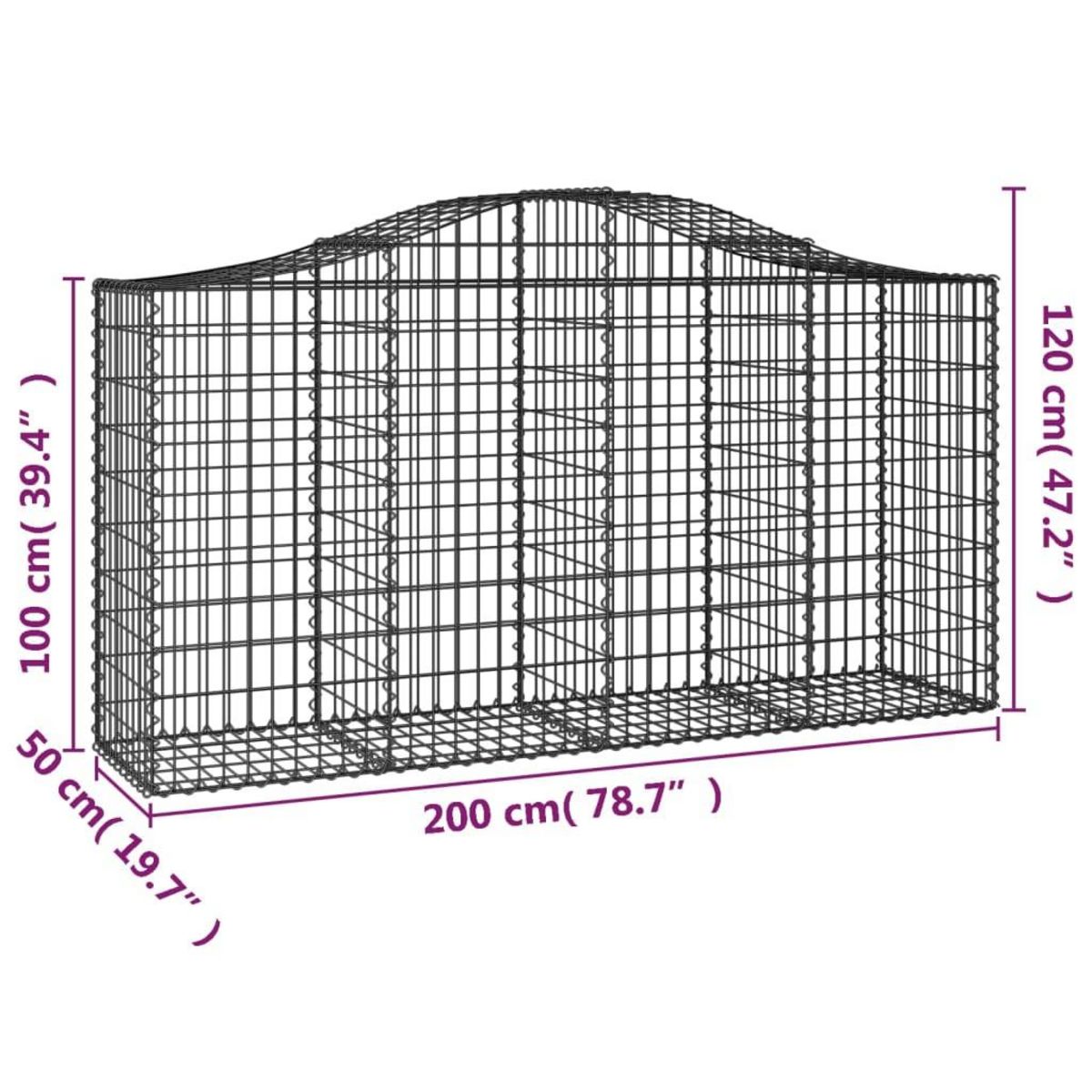 VIDAXL Paniers a gabions arques 3 pcs 200x50x100/120 cm fer galvanise